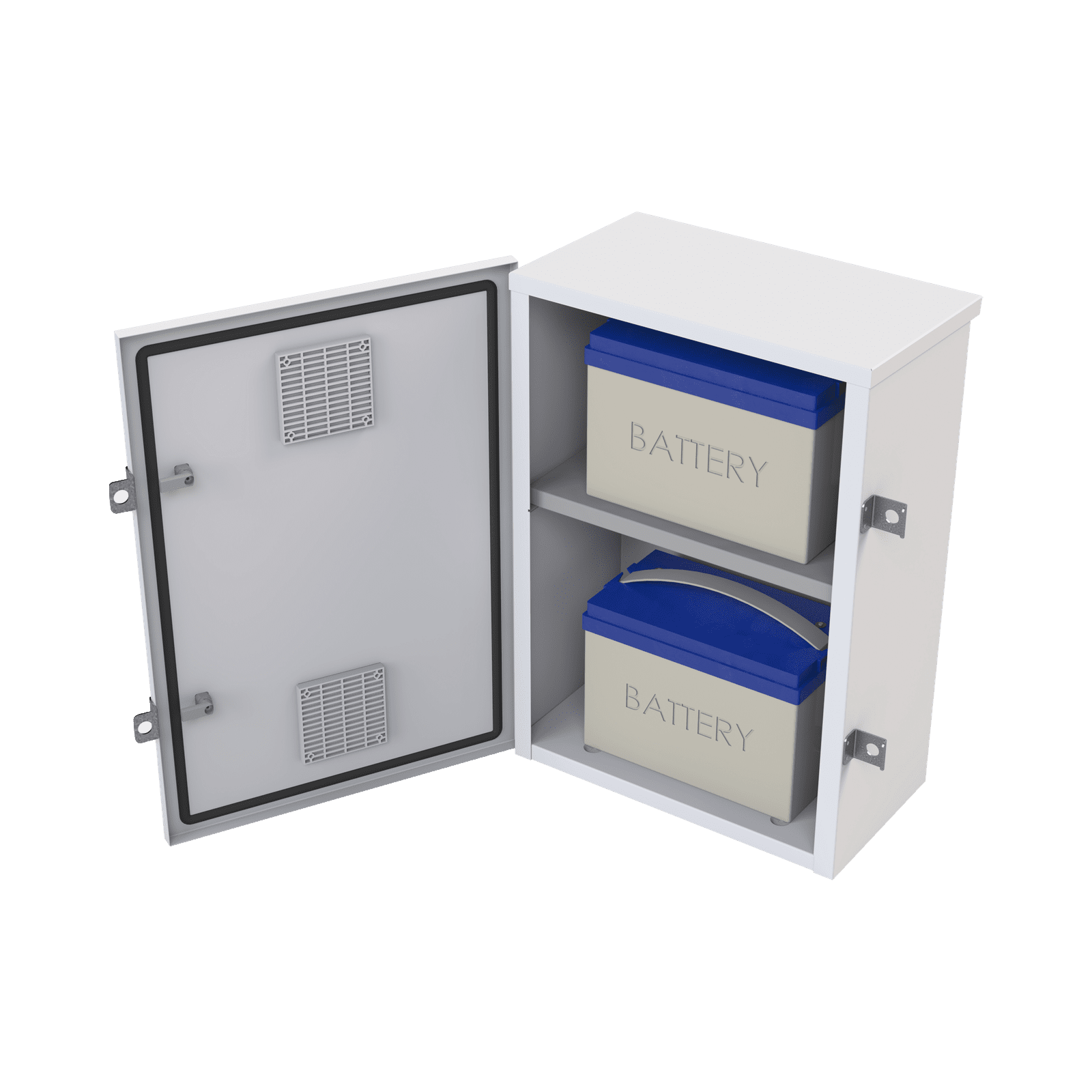 Gabinete para instalación de 2 Baterías PL110D12, Fabricado en Lámina Galvanizada, Accesorios para piso o poste (No incluidos) EI-PCB-04-07-03-W3V - EPCOM INDUSTRIAL
