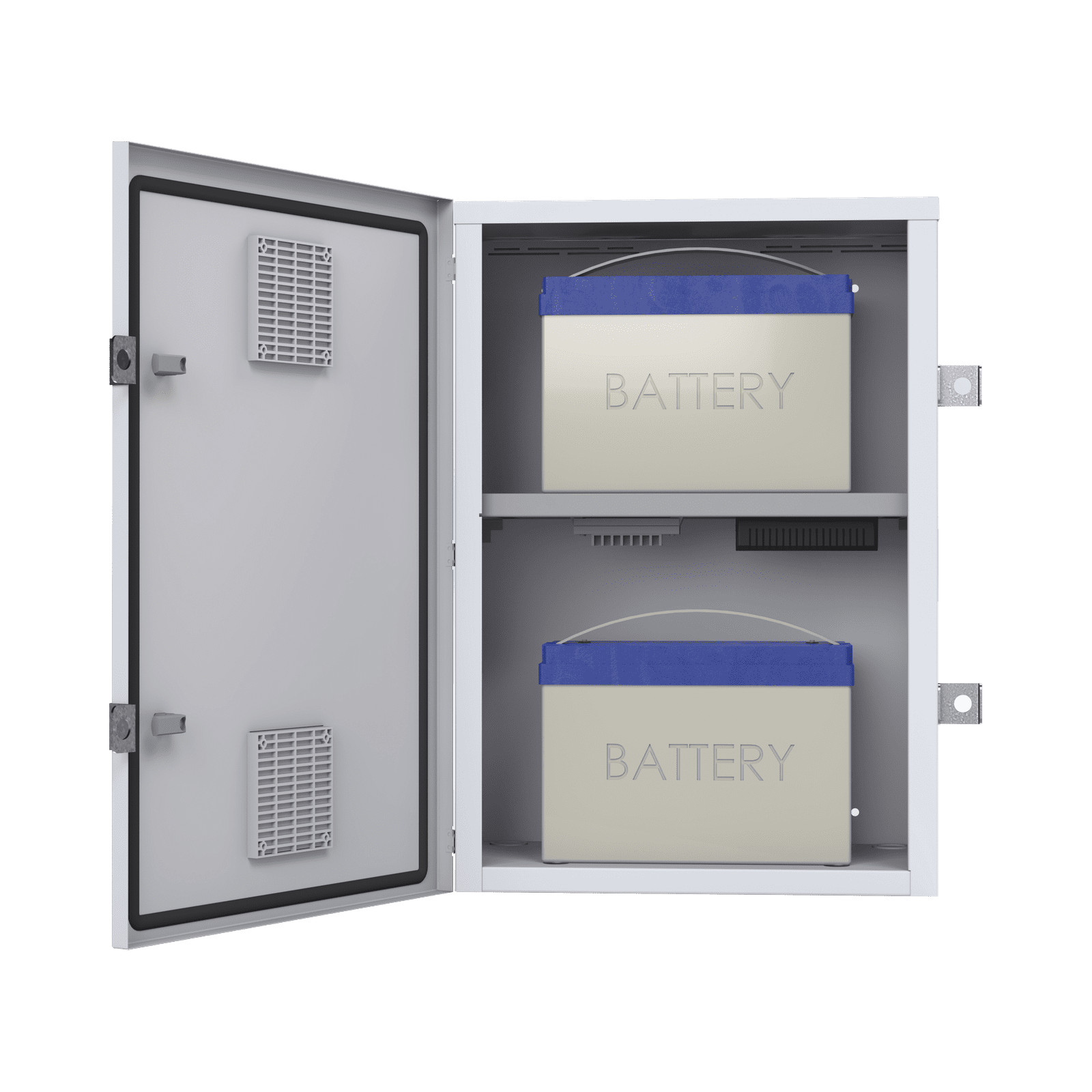 Gabinete para instalación de 2 Baterías PL110D12, Fabricado en Lámina Galvanizada, Accesorios para piso o poste (No incluidos) EI-PCB-04-07-03-W3V - EPCOM INDUSTRIAL