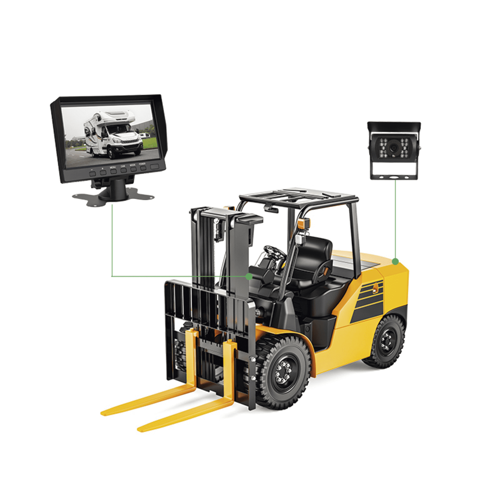 Sistema Profesional de Cámara de Reversa y Monitor Alámbrico para Vehículos de Trabajo y Montacargas EP790J - EPCOM