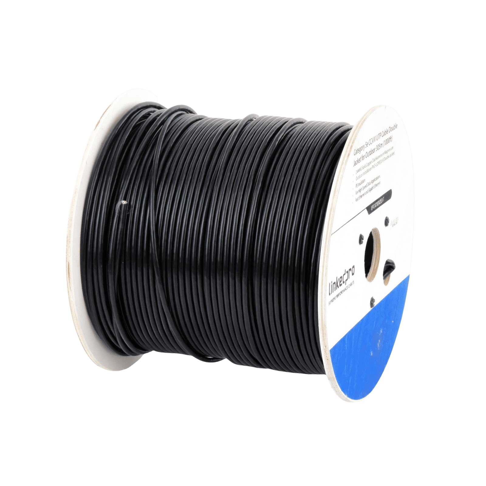 Bobina de cable de 305 m (1000 ft) Cat5e, Aleación de Cobre y Aluminio (CCA), color Negro, Uso Intemperie, Doble Forro EP-CAT-5E-V2-EXT - LINKEDPRO BY EPCOM