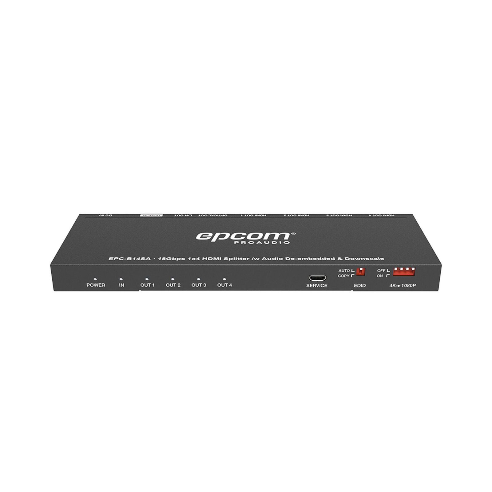 Splitter HDMI 1×4 | 4K@60Hz | Extractor de Audio | Down Scaler | HDR 4:4:4 | EDID | 18Gbps EPC-B14SA - EPCOM PROAUDIO