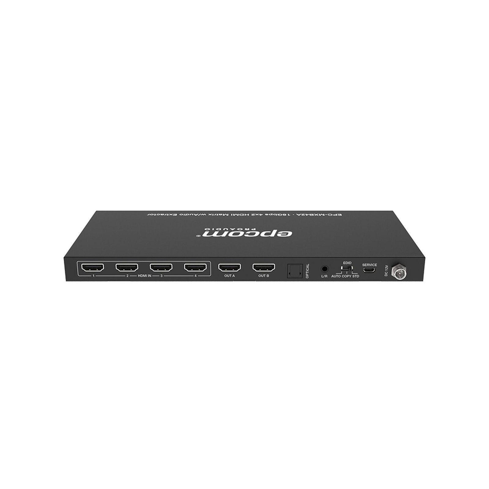 Matricial HDMI | 4×2 | 4K2K@60Hz | HDR | YCbCr 4:4:4 | EDID Auto | Extractor de Audio | Salida de audio análoga y digitalizados | HDCP 2.2 | 18 Gbps EPC-MXB42A - EPCOM PROAUDIO