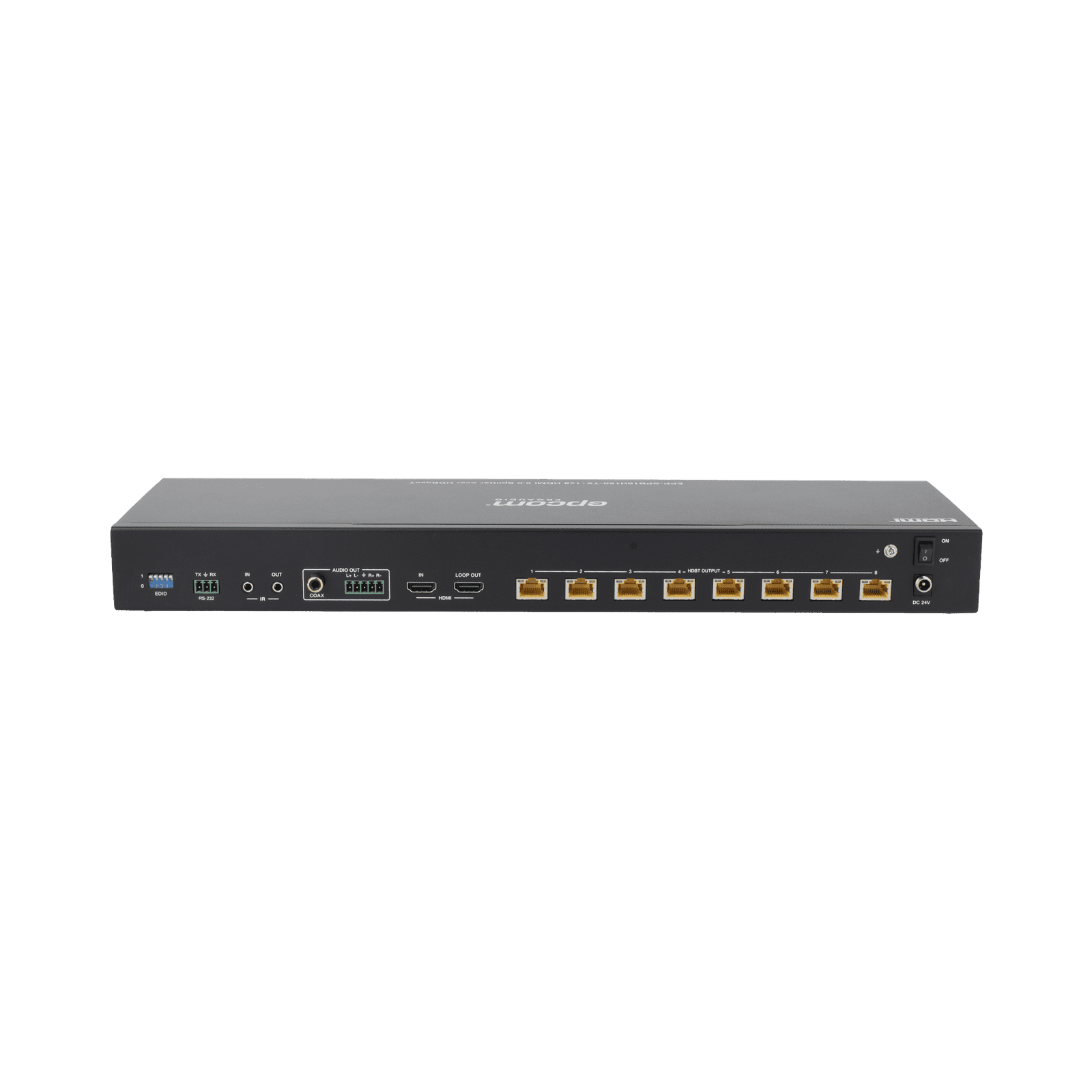 Splitter mas Extensor de Video | 1×8 | ProAV | HDBaseT™ | 120m en 4K@60Hz | 150m en 1080p@60Hz | Cat6/6a/7 | Gestión Avanzada EDID | Control IR y RS232 | PoC | Salida de Audio EPP-SPB18H150 - EPCOM PROAUDIO