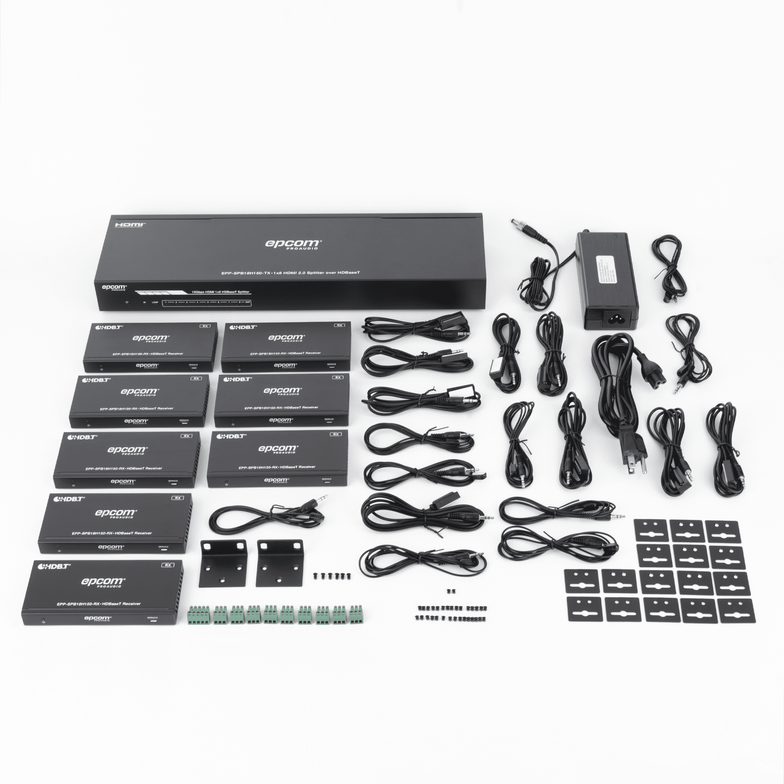 Splitter mas Extensor de Video | 1×8 | ProAV | HDBaseT™ | 120m en 4K@60Hz | 150m en 1080p@60Hz | Cat6/6a/7 | Gestión Avanzada EDID | Control IR y RS232 | PoC | Salida de Audio EPP-SPB18H150 - EPCOM PROAUDIO