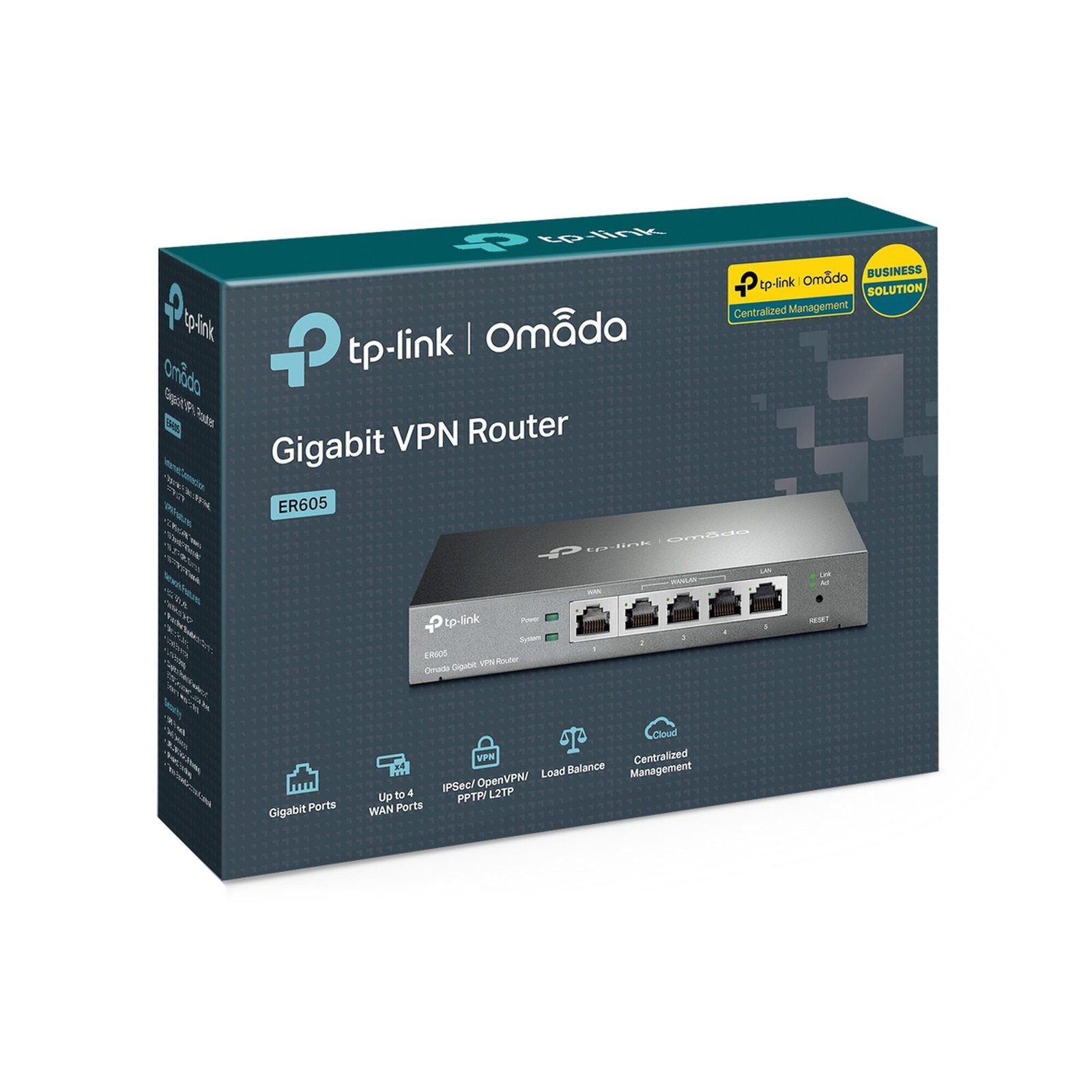 Router Omada VPN / SDN Multi-WAN Gigabit / 1 Puerto WAN Gigabit / 2 Puertos LAN Gigabit / 2 Puertos configurables LAN/WAN / 150,000 Sesiones Concurrentes / Administración Centralizada OMADA o Stand-Alone / 1 Puerto USB 2.0 ER605 - TP-LINK