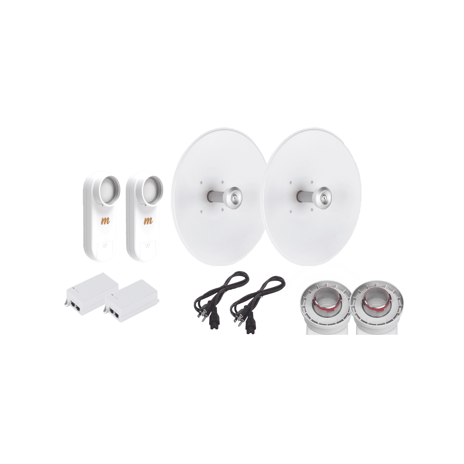 Enlace completo de 2 radios C5X con antenas UD-TP-27 (27 dBi), rango de frecuencia extendida (5.1 a 6.4 GHz),  incluye inyector POE y cable de alimentación y adaptador para la antena C5XTP27 - RF ELEMENTS
