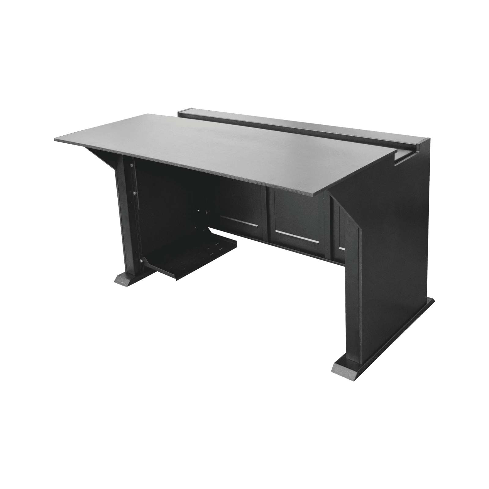 Escritorio Estación Mobiliaria Profesional de Monitoreo y Control / Videovigilancia / Acceso / Alarmas / Etc… / Metal Negro y Madera Tono Oscuro EM-S02 - EPCOM INDUSTRIAL