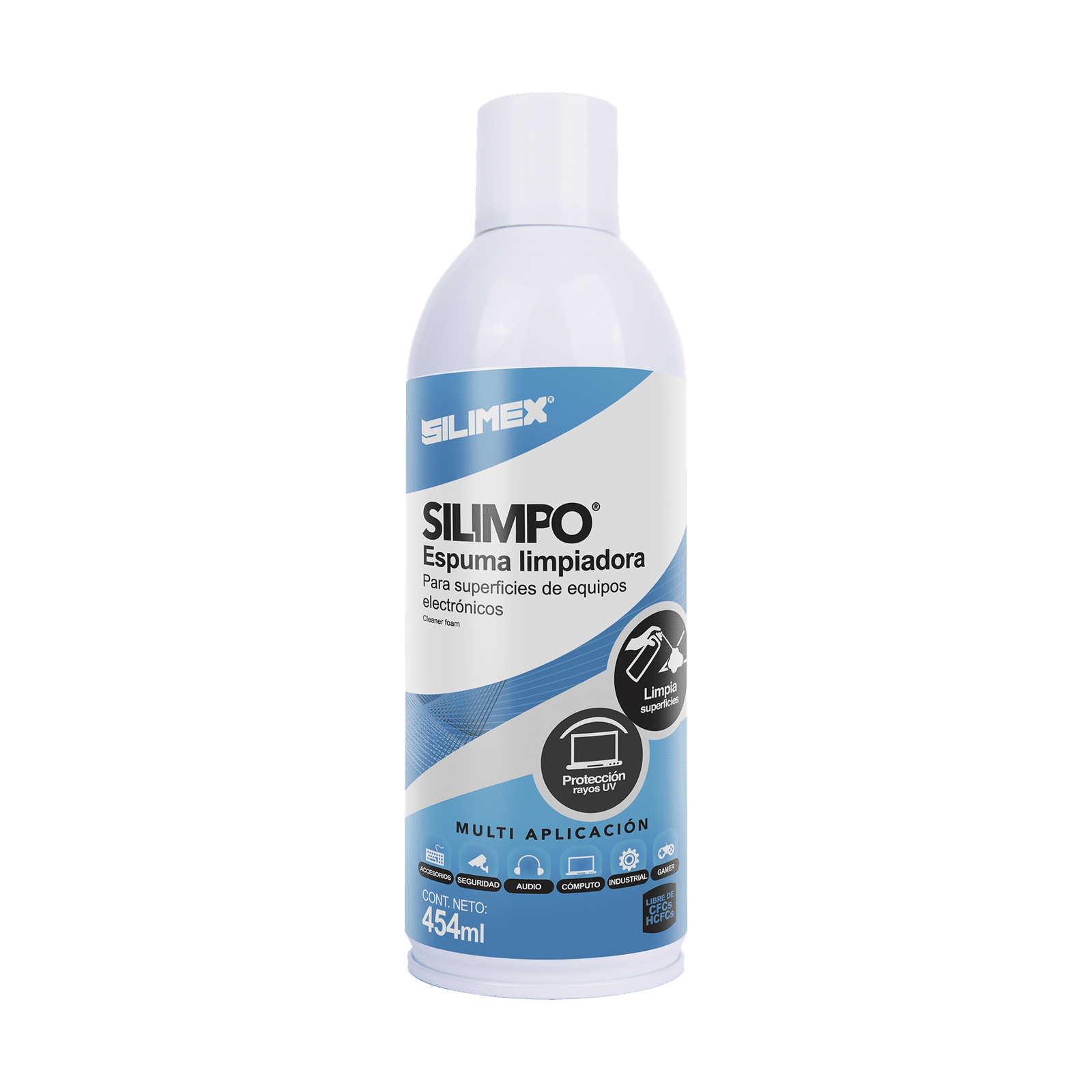 Espuma limpiadora para todo tipo de superficies plásticas y metálicas de sistemas de vídeo, audio, telefonía y equipo de computo, contiene protectores de rayos UV, 454 ml SILIMPO - SILIMEX