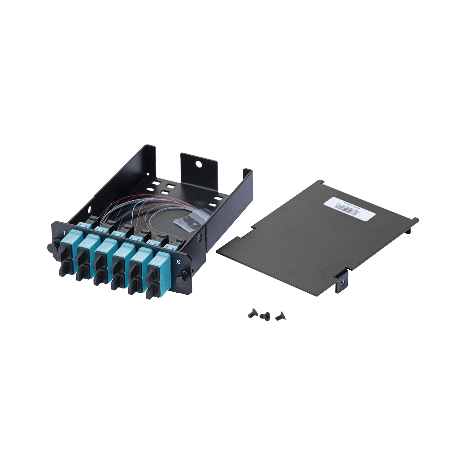 Placa Acopladora de Fibra Óptica FAP, Con 12 Pigtails y 6 Conectores SC Duplex (12 Fibras), Para Fibra Multimodo OM3/OM4, Color Aqua FCSZO-12-03P - PANDUIT