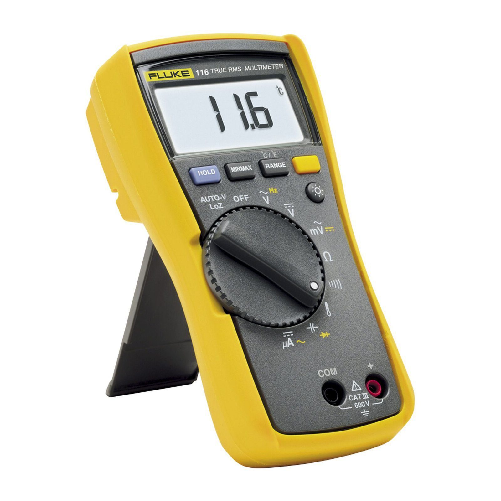 Multímetro Digital para Electricista, con Termómetro Integrado para Aplicaciones HVAC, Uso con Voltaje Máximo de 600 V, Pantalla LED Retroiluminada FLUKE-116 - FLUKE