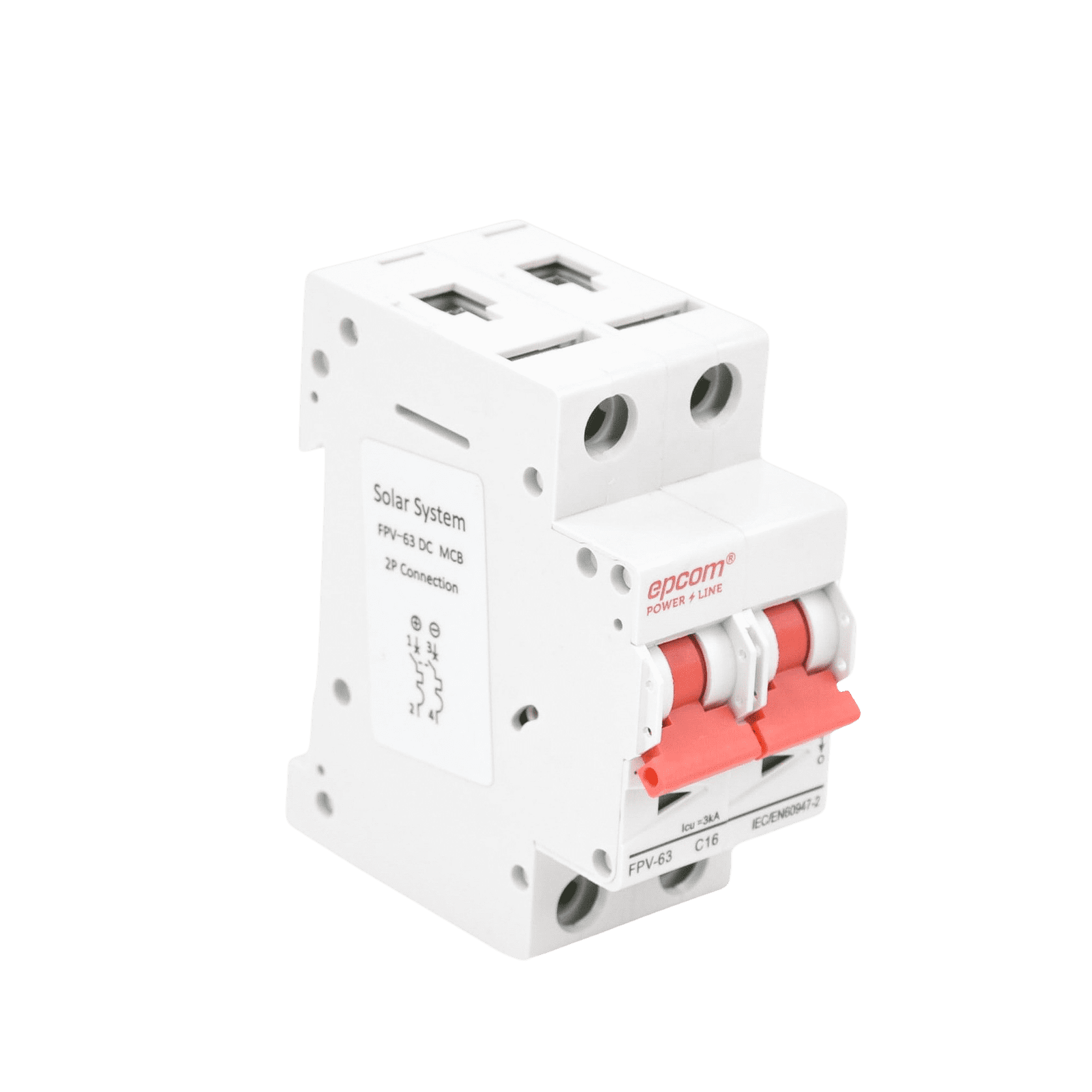 Protección Térmica/ Interruptor 2P, 16A, Corriente Directa 800 Vcc para Aplicación Fotovoltaica Montaje Riel DIN FPV63 - EPCOM POWERLINE