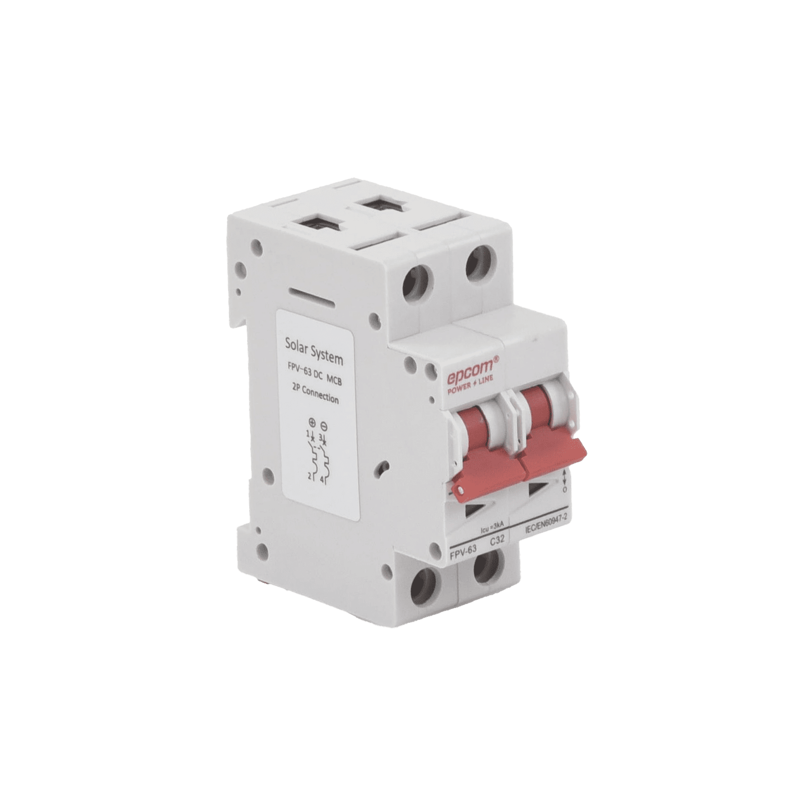 Protección Térmica/ Interruptor 2P, 32A, Corriente Directa 800 Vcc para Aplicación Fotovoltaica Montaje Riel DIN FPV632PC32 - EPCOM POWERLINE