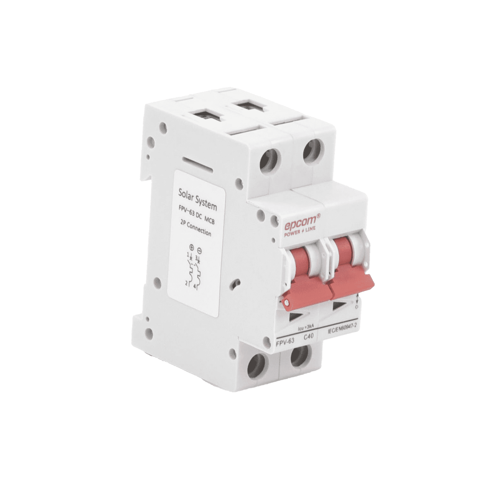 Protección Térmica/ Interruptor 2P, 40 A, Corriente Directa 800 Vcc para Aplicación Fotovoltaica Montaje Riel DIN FPV632PC40 - EPCOM POWERLINE