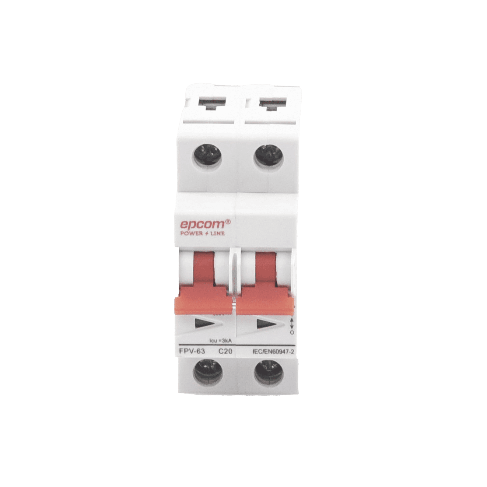 Protección Térmica/ Interrupción 2P, 63 A, Corriente Directa 800 Vcc para Aplicación Fotovoltaica Montaje Riel DIN FPV632PC63 - EPCOM POWERLINE