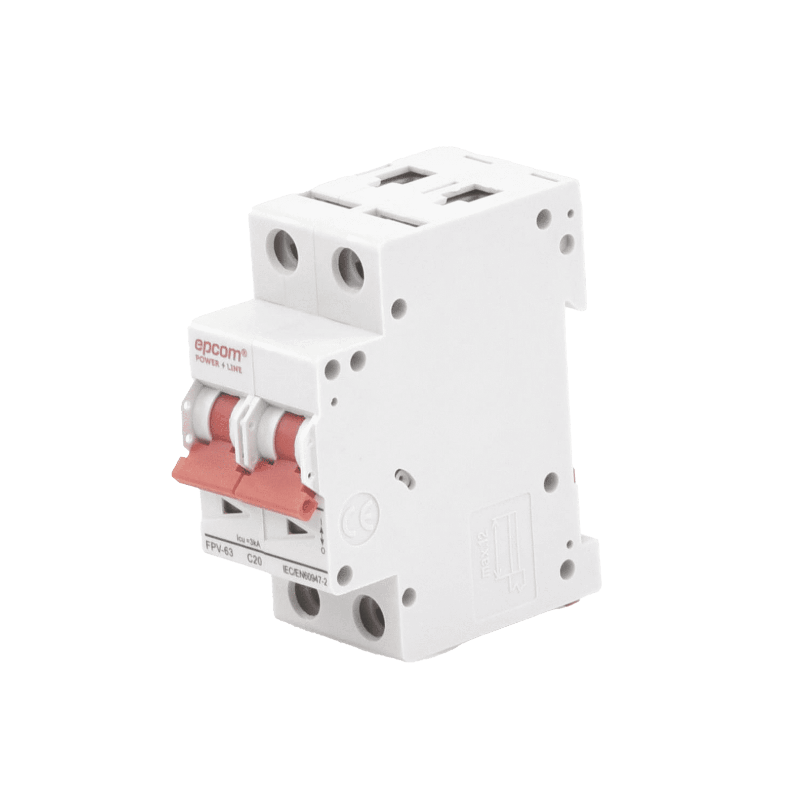 Protección Térmica/ Interrupción 2P, 63 A, Corriente Directa 800 Vcc para Aplicación Fotovoltaica Montaje Riel DIN FPV632PC63 - EPCOM POWERLINE