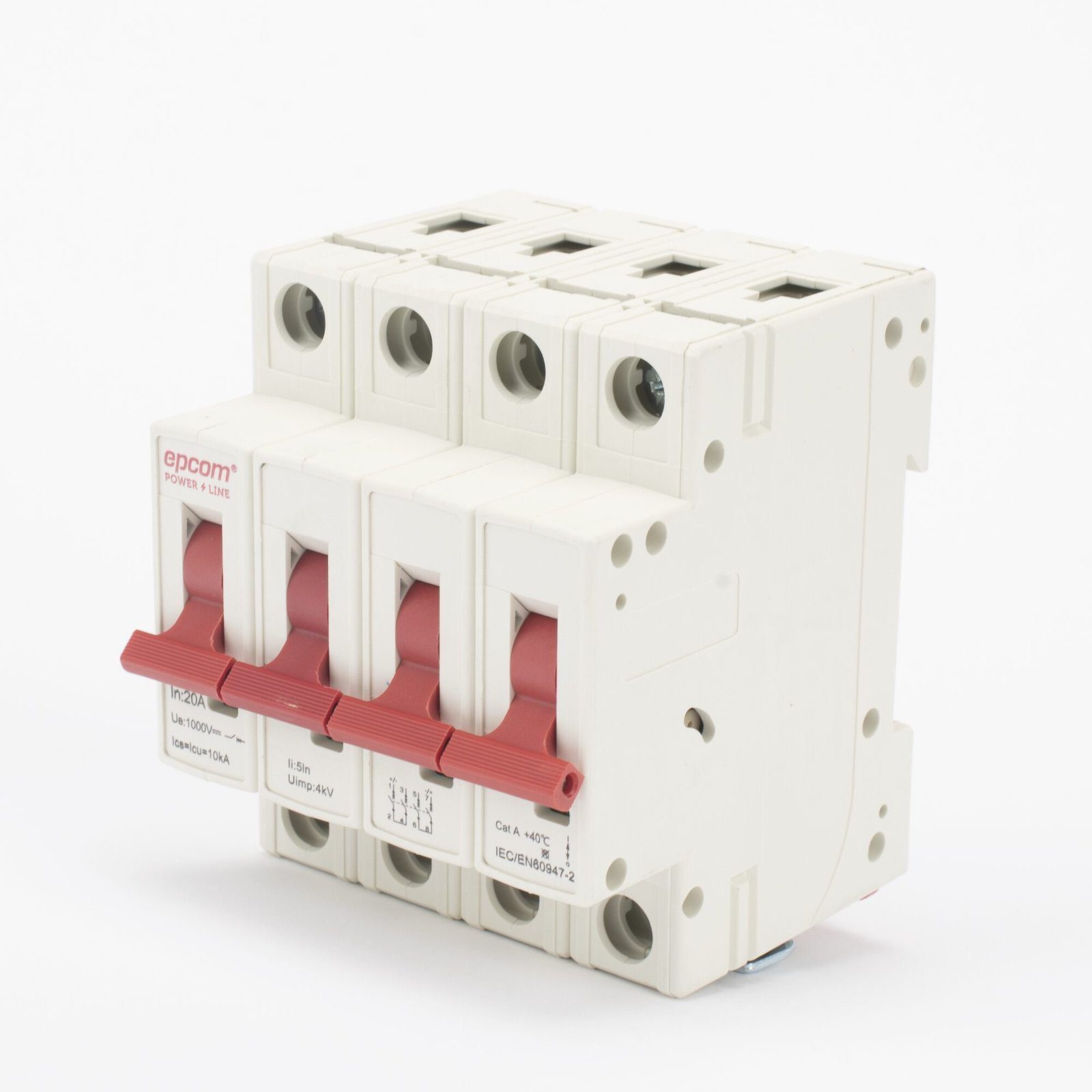 Protección Térmica 4P, 20A,  Corriente Directa  1000 Vcc para Aplicación Fotovoltaica Montaje Riel DIN FPV634PC20 220467 - EPCOM POWERLINE