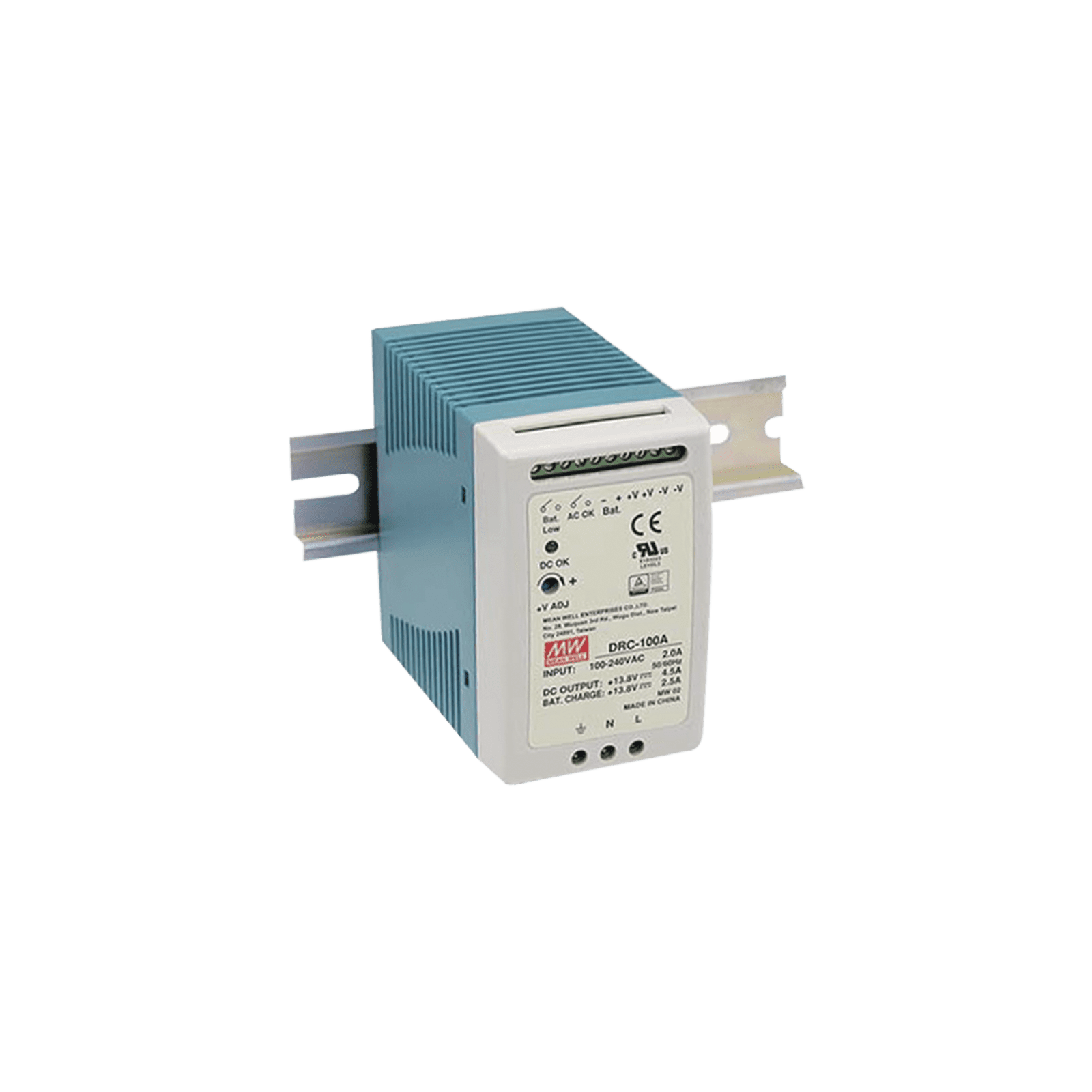 Fuente de poder Riel Din 12V, 100W con Cargador de Batería DRC-100-A - MEANWELL