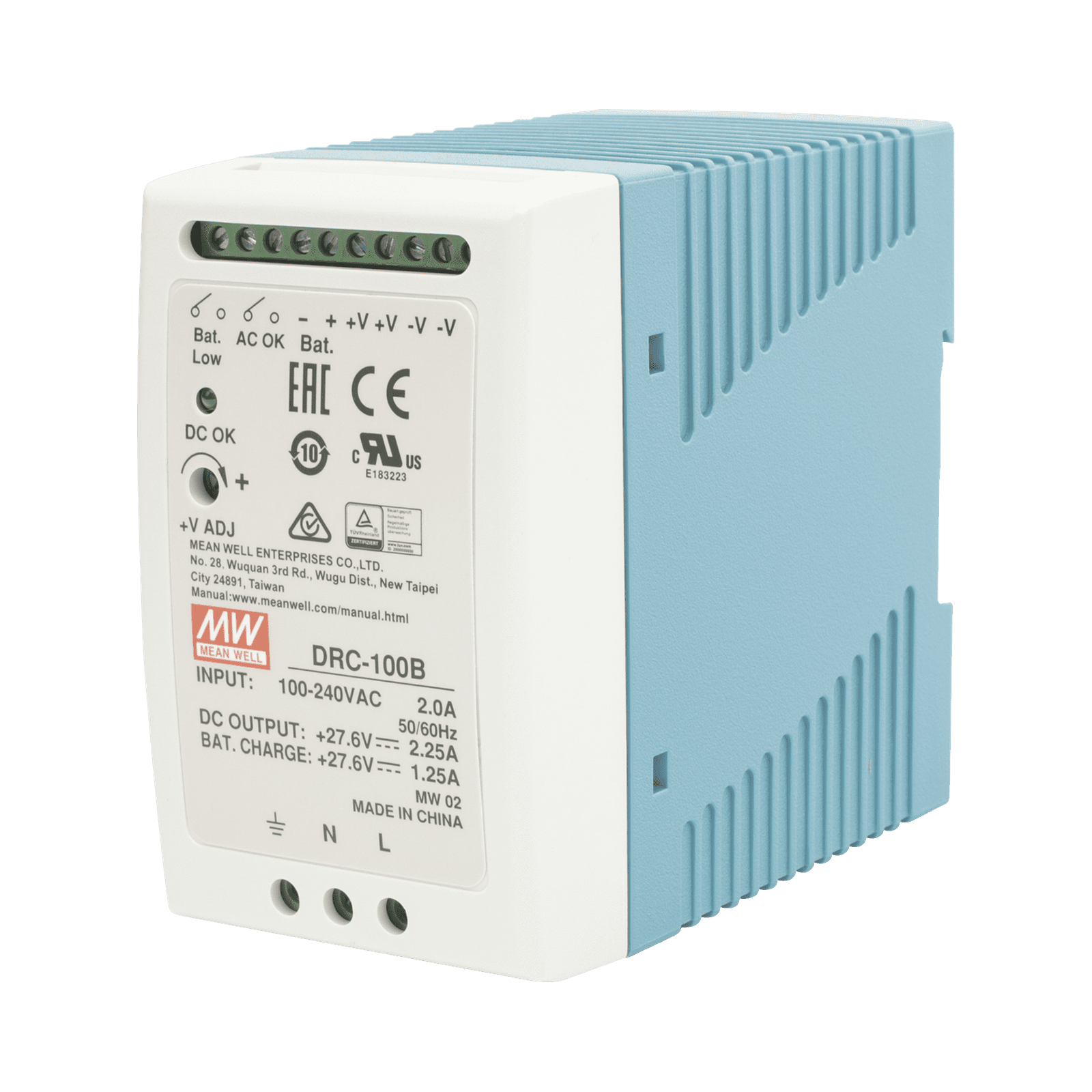 Fuente de poder Riel Din 24V, 100W con Cargador de Bateria DRC-100-B - MEANWELL