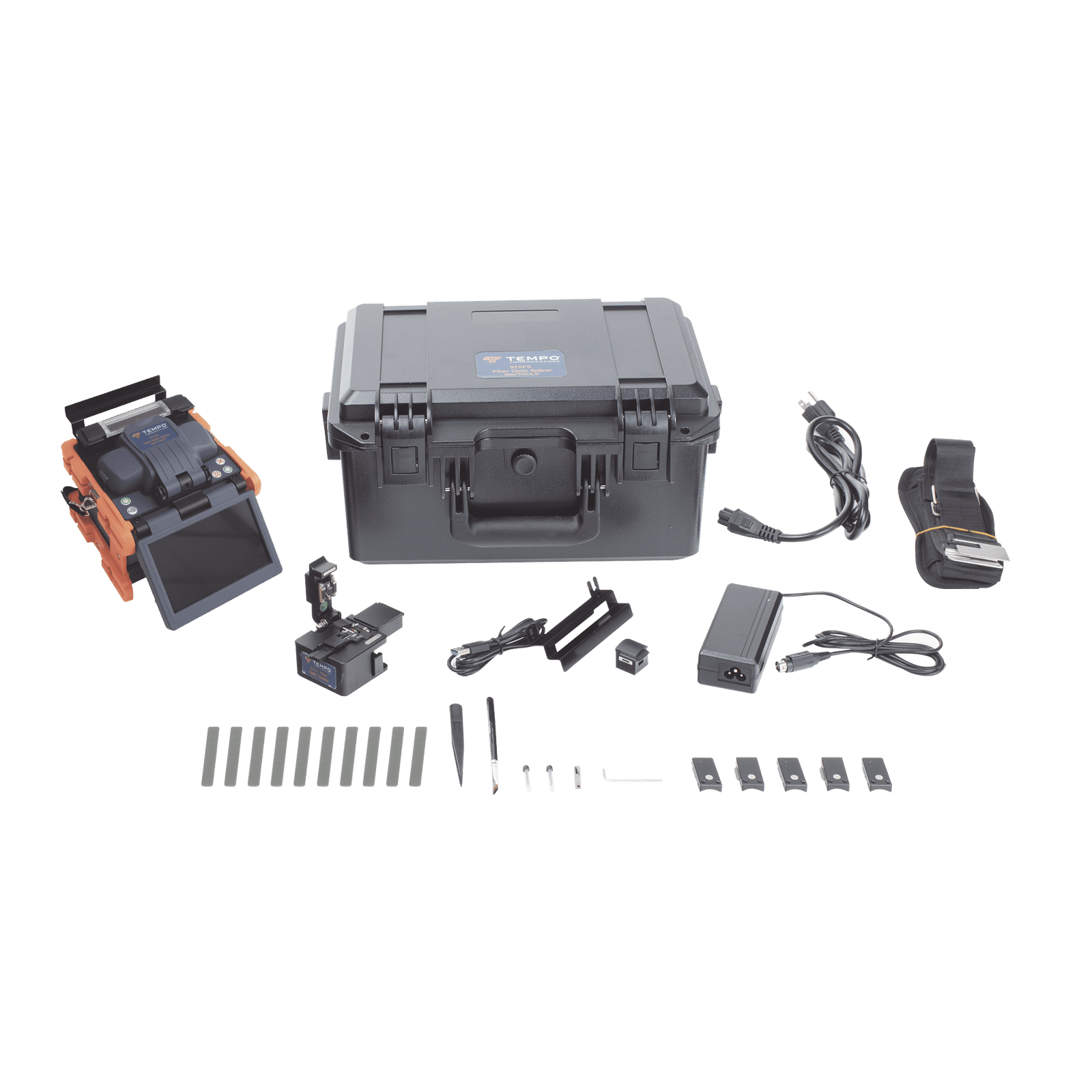 Fusionadora de Fibra Óptica de Alineación Activa por Revestimiento con 4 Motores con Perdida Típica (SM); 0.02 dB (MM); 0.04 dB) con Pantalla Touch 915FS-KIT1 - TEMPO