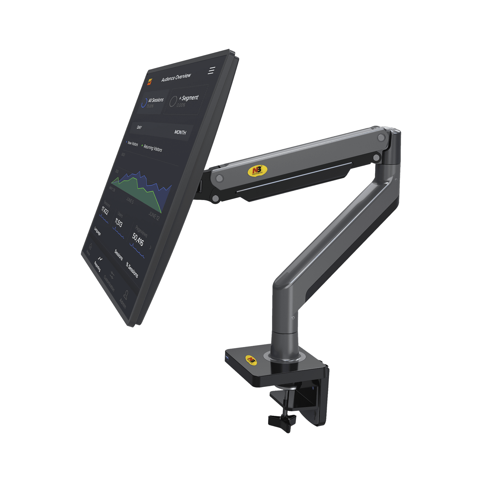 Montaje de Escritorio Articulado para Monitores de 22-40″ / Soporta hasta 15 kg / Vesa 75 x 75 / 100 x 100 / Acero / Giro: 360° G45-NB - EPCOM
