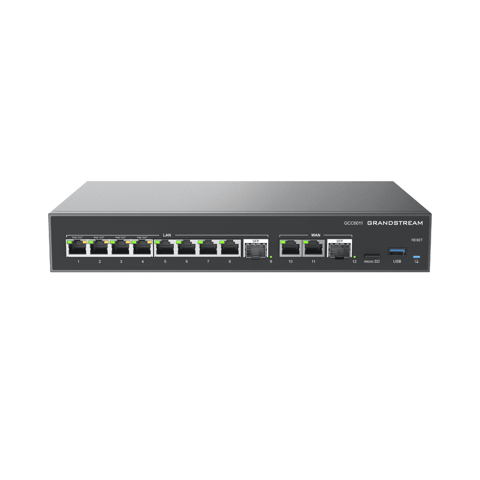 4 en 1: Firewall Nueva Generación, Router, PBX IP, Switch 10 Puertos Gigabit (4 PoE) + 2 Puertos SFP 2.5 Gigabit GCC6011 - Grandstream