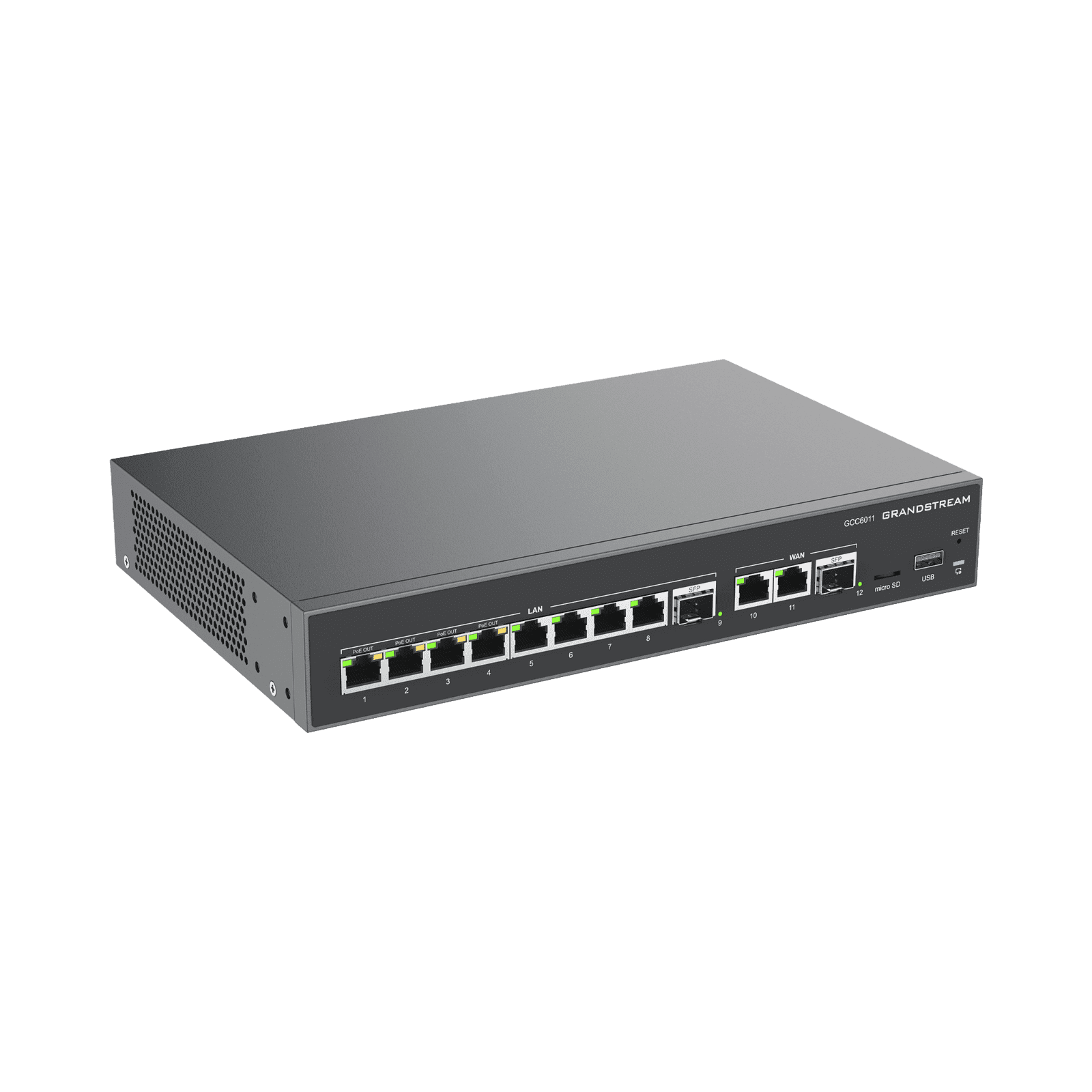 4 en 1: Firewall Nueva Generación, Router, PBX IP, Switch 10 Puertos Gigabit (4 PoE) + 2 Puertos SFP 2.5 Gigabit GCC6011 - Grandstream