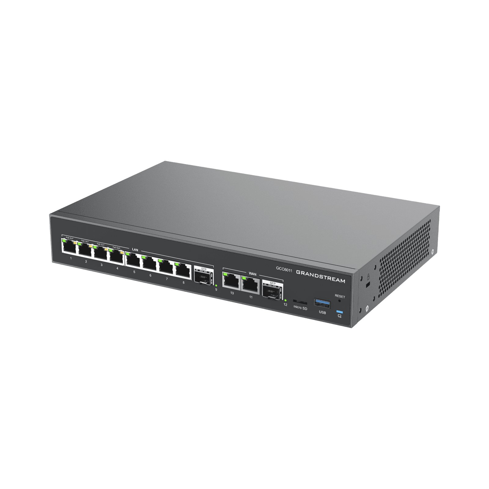 4 en 1: Firewall Nueva Generación, Router, PBX IP, Switch 10 Puertos Gigabit (4 PoE) + 2 Puertos SFP 2.5 Gigabit GCC6011 - Grandstream