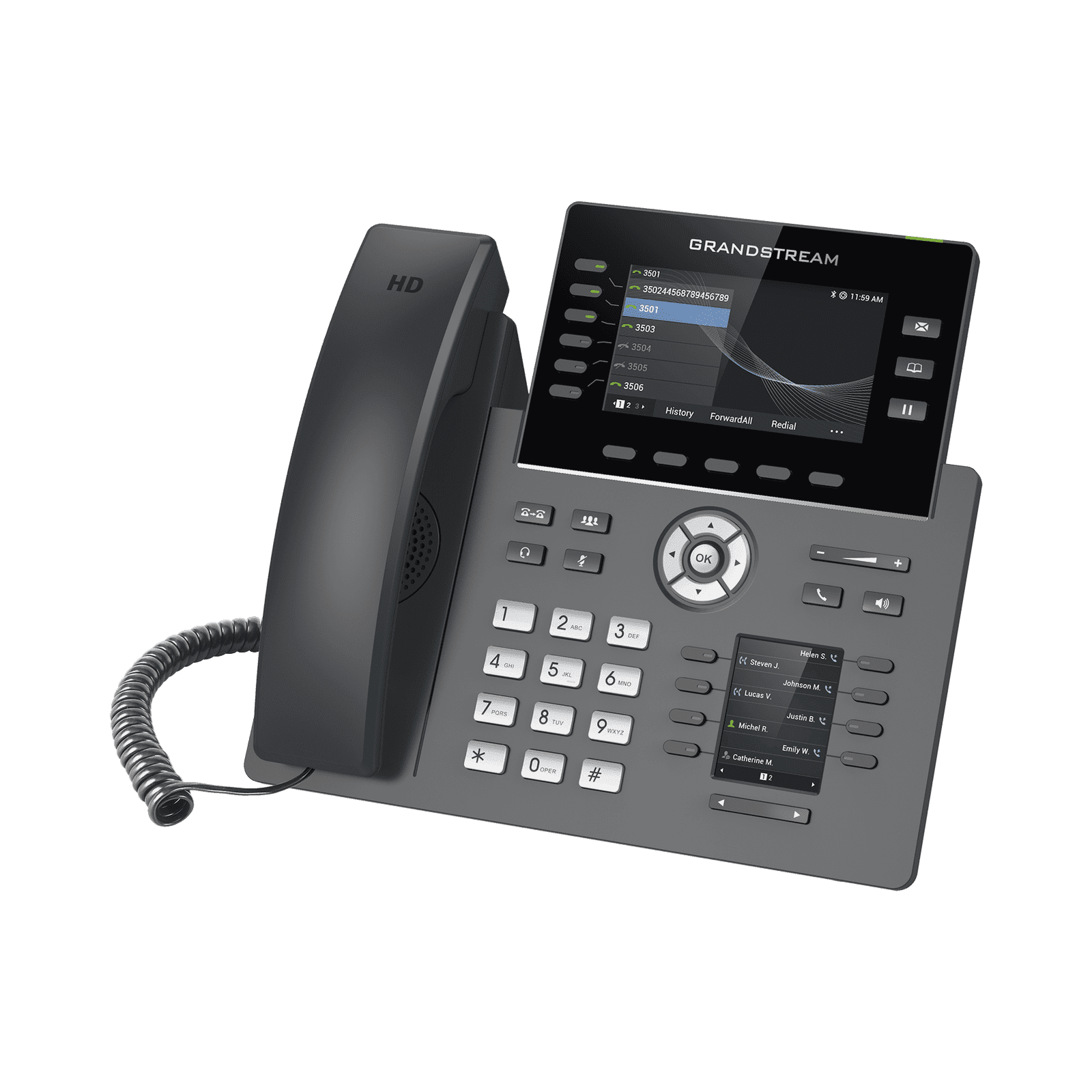 Teléfono IP Wi-Fi, Grado Operador, 6 líneas SIP con 6 cuentas, pantalla a color 4.3″, puertos Gigabit, Bluetooth, PoE, codec Opus, IPV4/IPV6 con gestión en la nube GDMS GRP-2616 - Grandstream