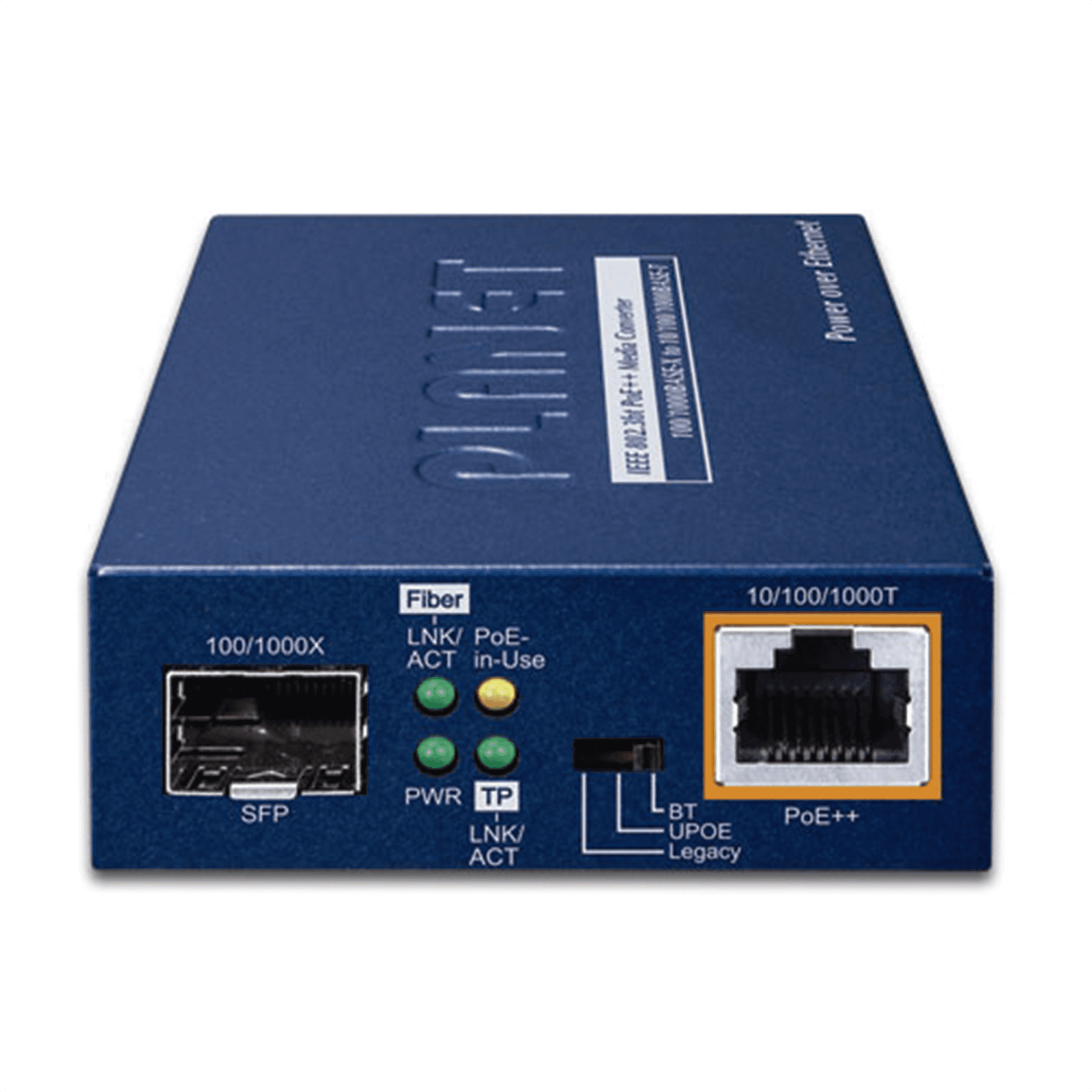 Convertidor de Medios 100/1000BASE-X SFP a 10/100/1000BASE-T 802.3bt PoE++ (60 Watts) GUP-805A-60W - PLANET
