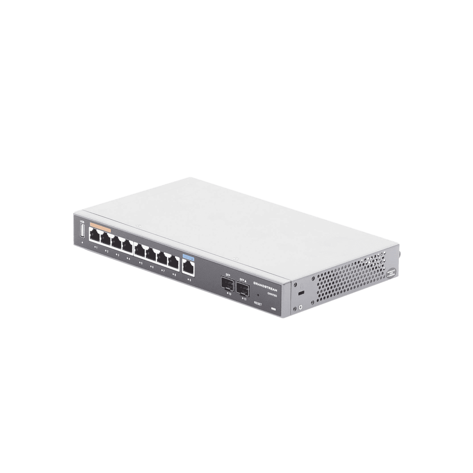 Router Gigabit VPN / Balanceador de cargas / 60,000 sesiones NAT /  9 puertos 10/100/1000 Mbps + 2 puertos SFP (WAN/LAN) / 1 puerto entrada PoE(af/at) / 2 puertos salida PoE (af/at) / Compatible con GWN Cloud. GWN7003 - Grandstream