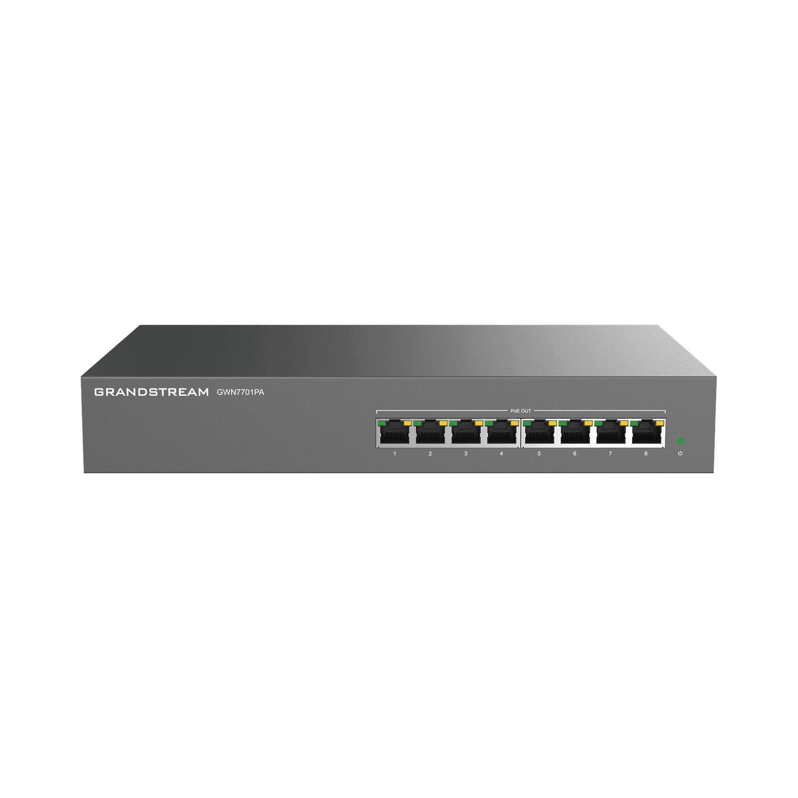 Switch PoE+ Gigabit No Administrable / 8 puertos 10/100/1000 Mbps / 4 puertos PoE+ / hasta 60W GWN7701P - Grandstream