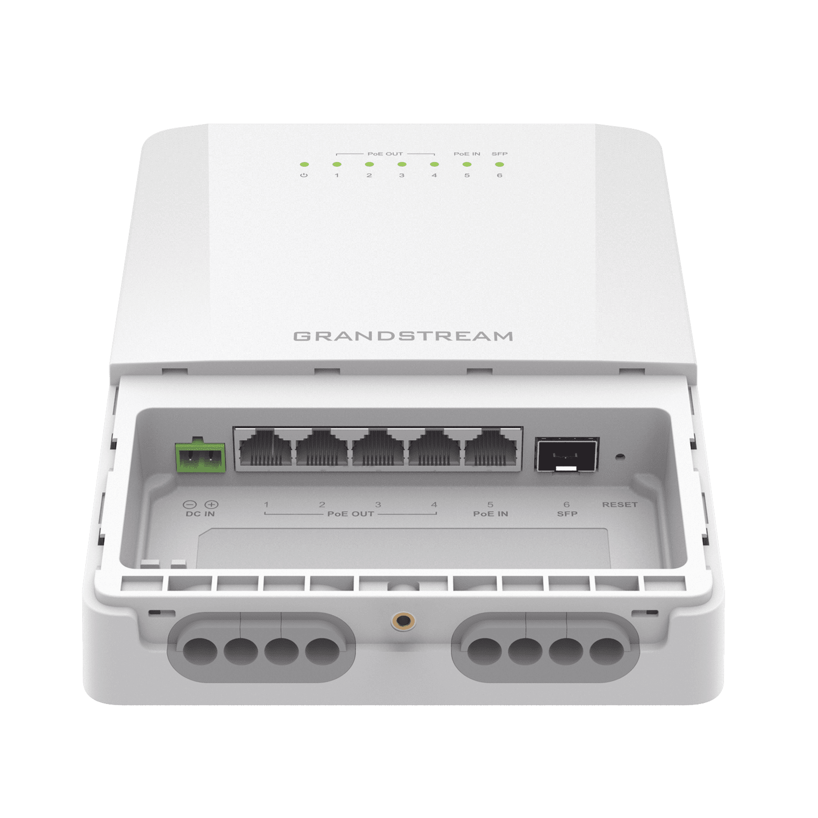 Switch PoE Lite administrable para exteriores de 6 puertos (5GE+1SFP) / Clasificación IP66 a prueba de polvo y agua GWN7710R - Grandstream