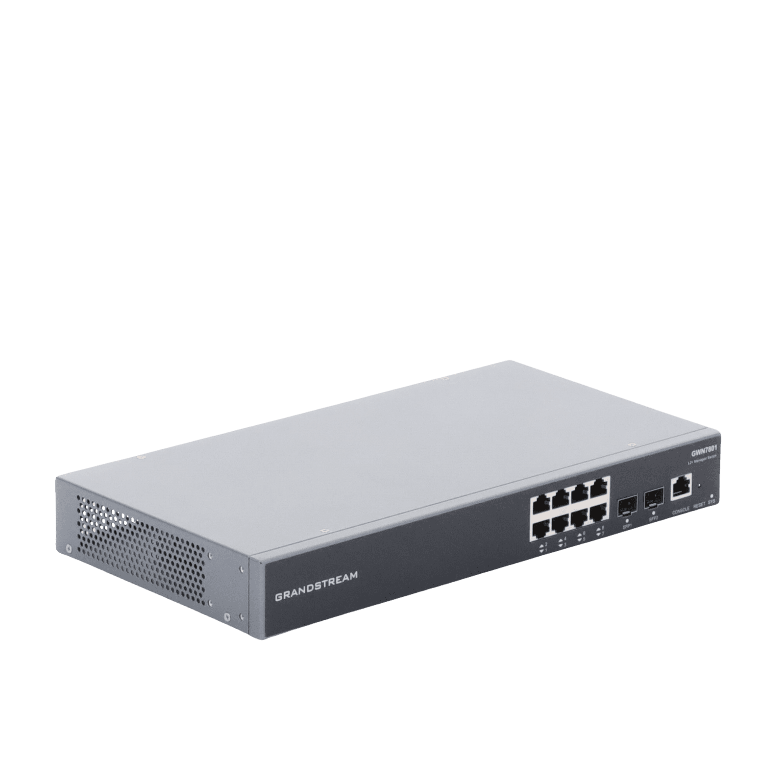 Switch Gigabit Administrable / 8 puertos 10/100/1000 Mbps + 2 Puertos SFP Uplink / Compatible con GWN Cloud. GWN7801 - Grandstream