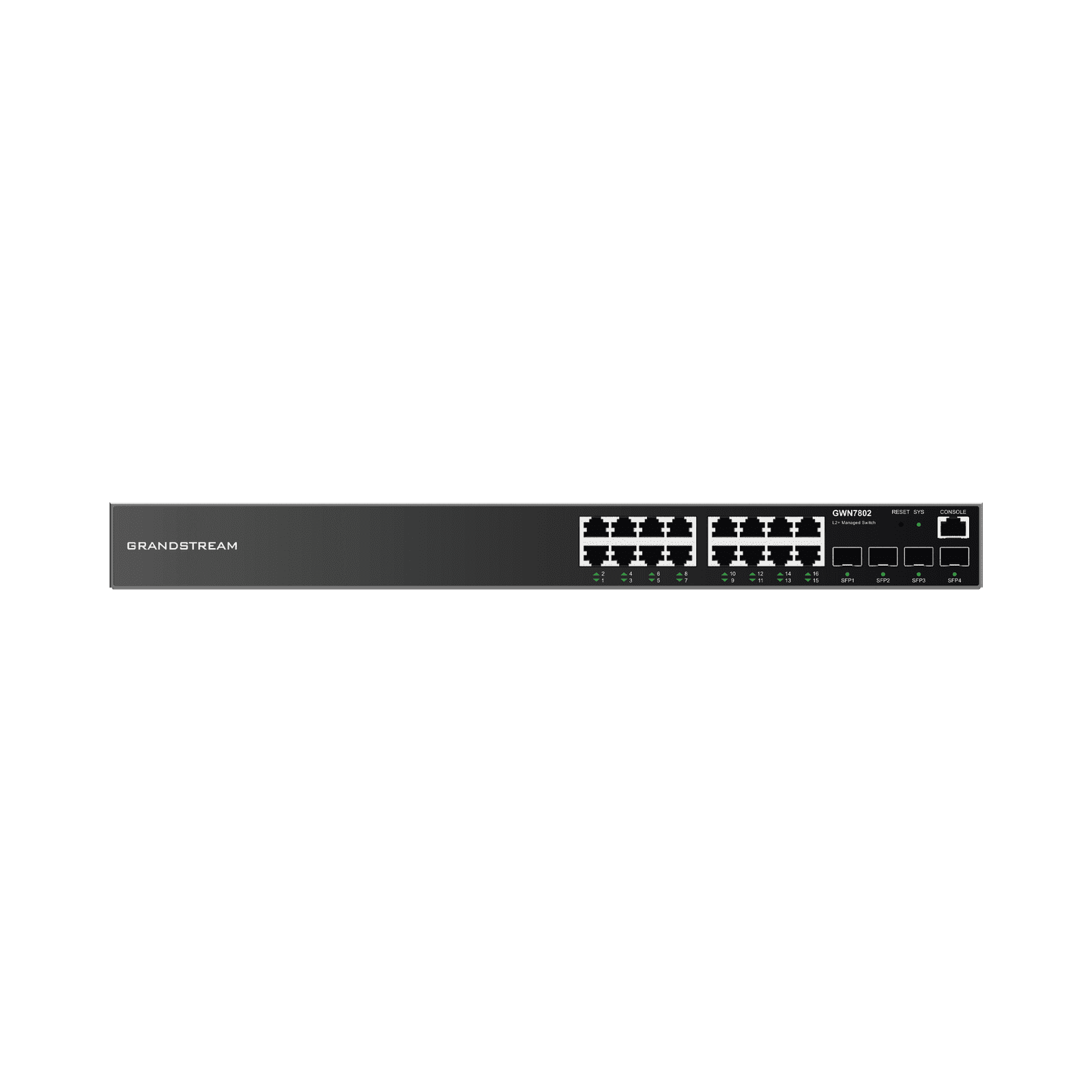 Switch Gigabit Administrable / 16 puertos 10/100/1000 Mbps + 4 Puertos SFP Uplink / Compatible con GWN Cloud. GWN7802 - Grandstream