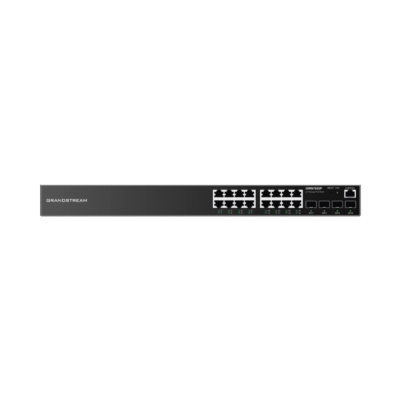 Switch Gigabit PoE+ Administrable / 16 puertos 10/100/1000 Mbps + 4 Puertos SFP Uplink / Hasta 240W / Compatible con GWN Cloud. GWN7802P - Grandstream