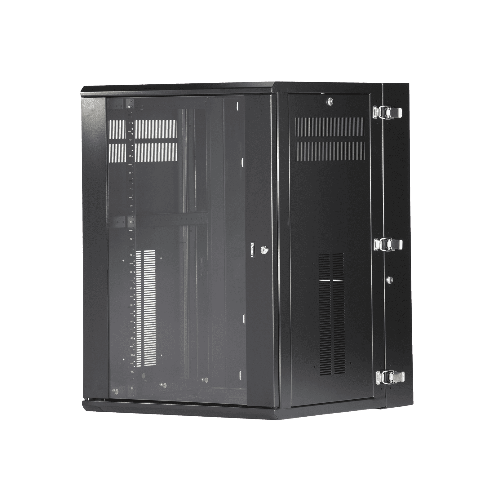 Gabinete PanZone de Montaje en Pared, de 19in, Puerta con Ventana de Seguridad, 18 UR, 635mm de Profundidad, Color Negro PZWMC18W - PANDUIT