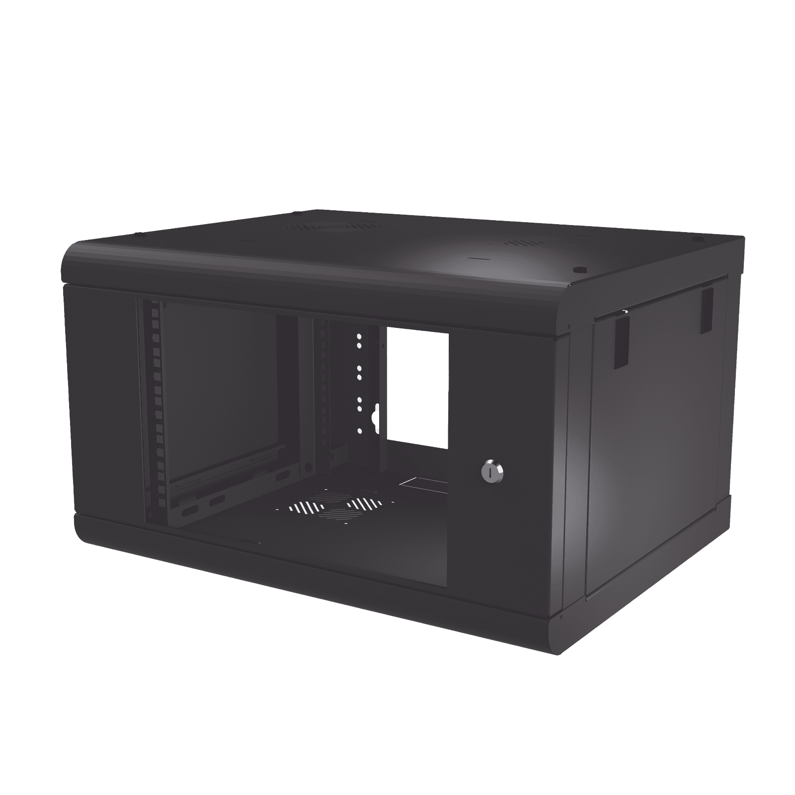 Gabinete de Pared de 6U con Puerta de Cristal Templado, 479.5 mm de Profundidad, Rack de 19”, Acero Reforzado Color Negro. SR-1906-LH2G - LinkedPRO