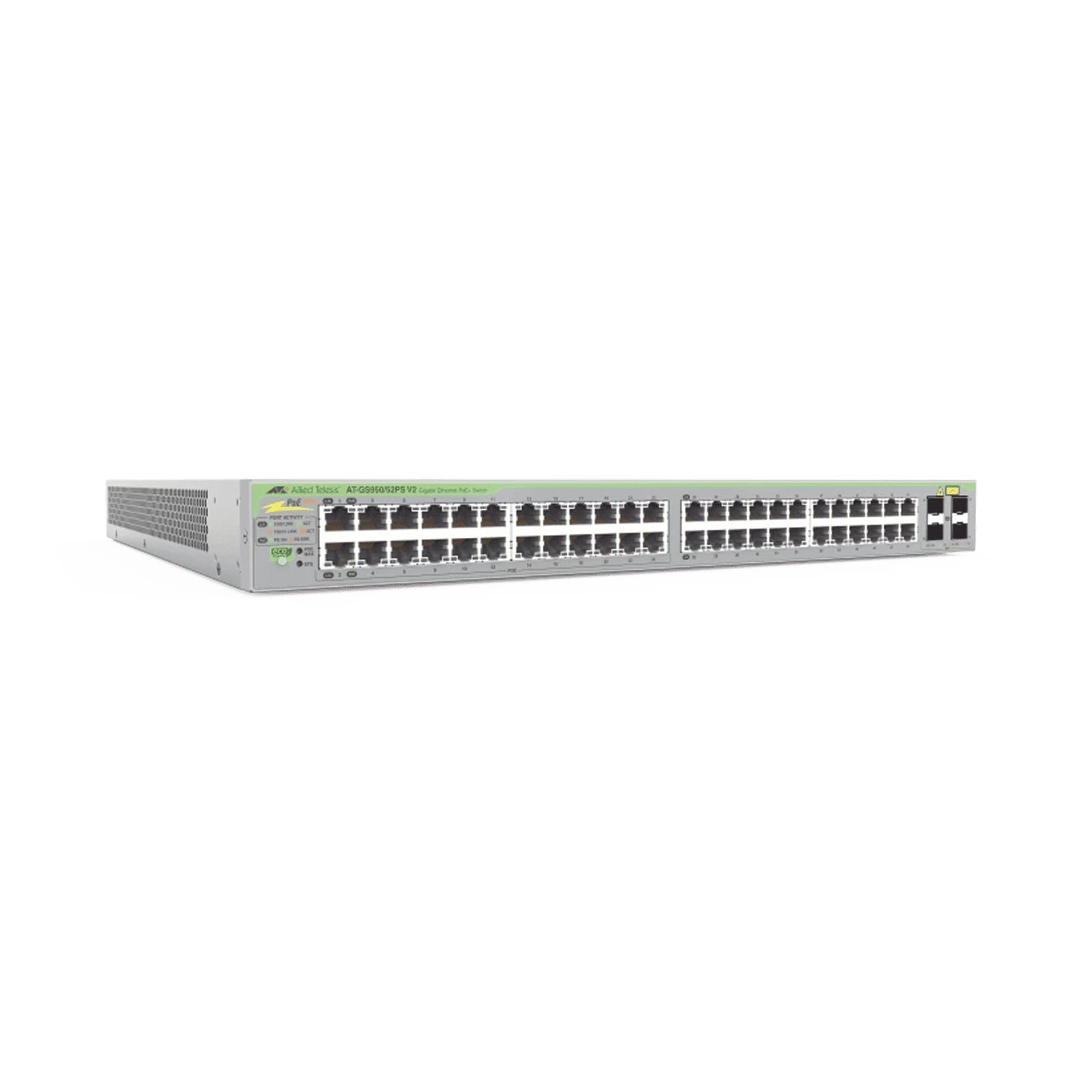 Gigabit webSmart switch, 48 Puertos Totales, 24c/PoE+ 10/100/1000T, 4 Puertos SFP AT-GS950/52PS-V2-10 - ALLIED TELESIS