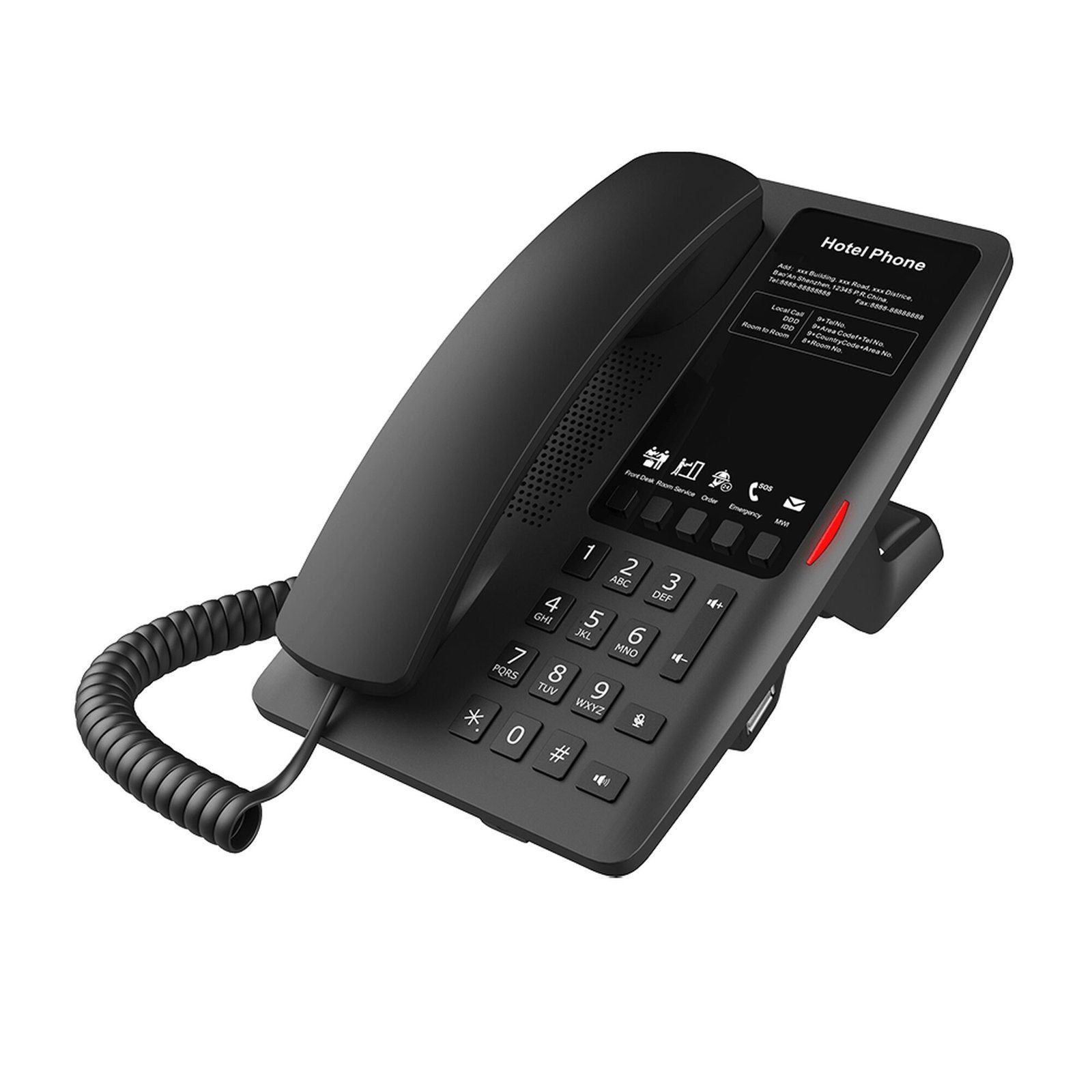 Teléfono IP para Hotelería, Puerto USB-A para carga, 5 teclas programables para servicio rápido (Hotline), plantilla personalizable con PoE H4 - FANVIL
