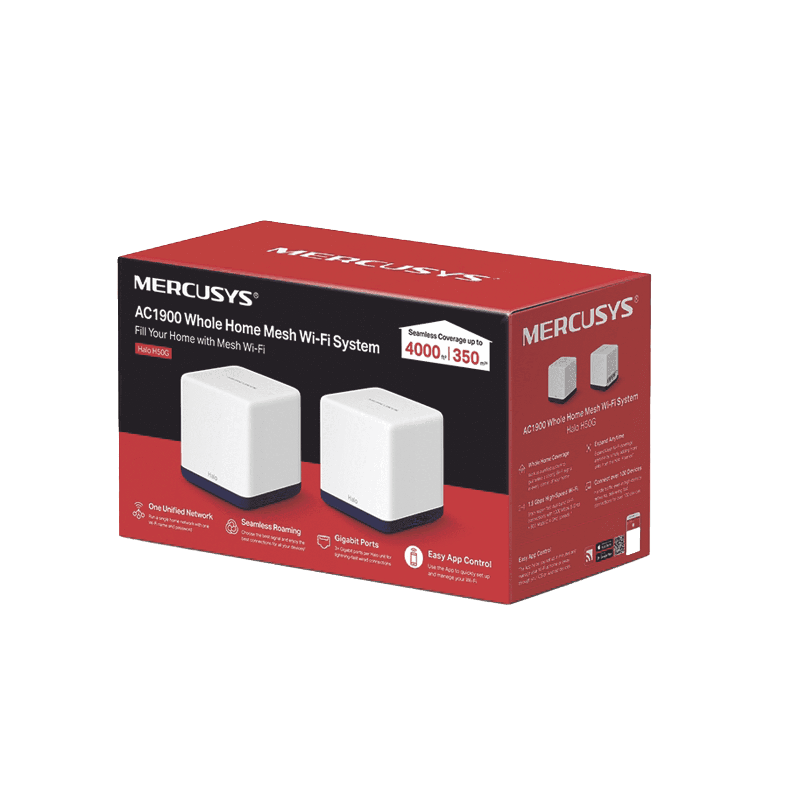 KIT de Sistema Inalámbrico H50G Mesh / Doble banda 2.4GHz y 5GHz AC 1900Mbps / 3 Puertos 10/100/1000 Mbps / Control vía App / Roaming Continuo H50G2PACK - MERCUSYS