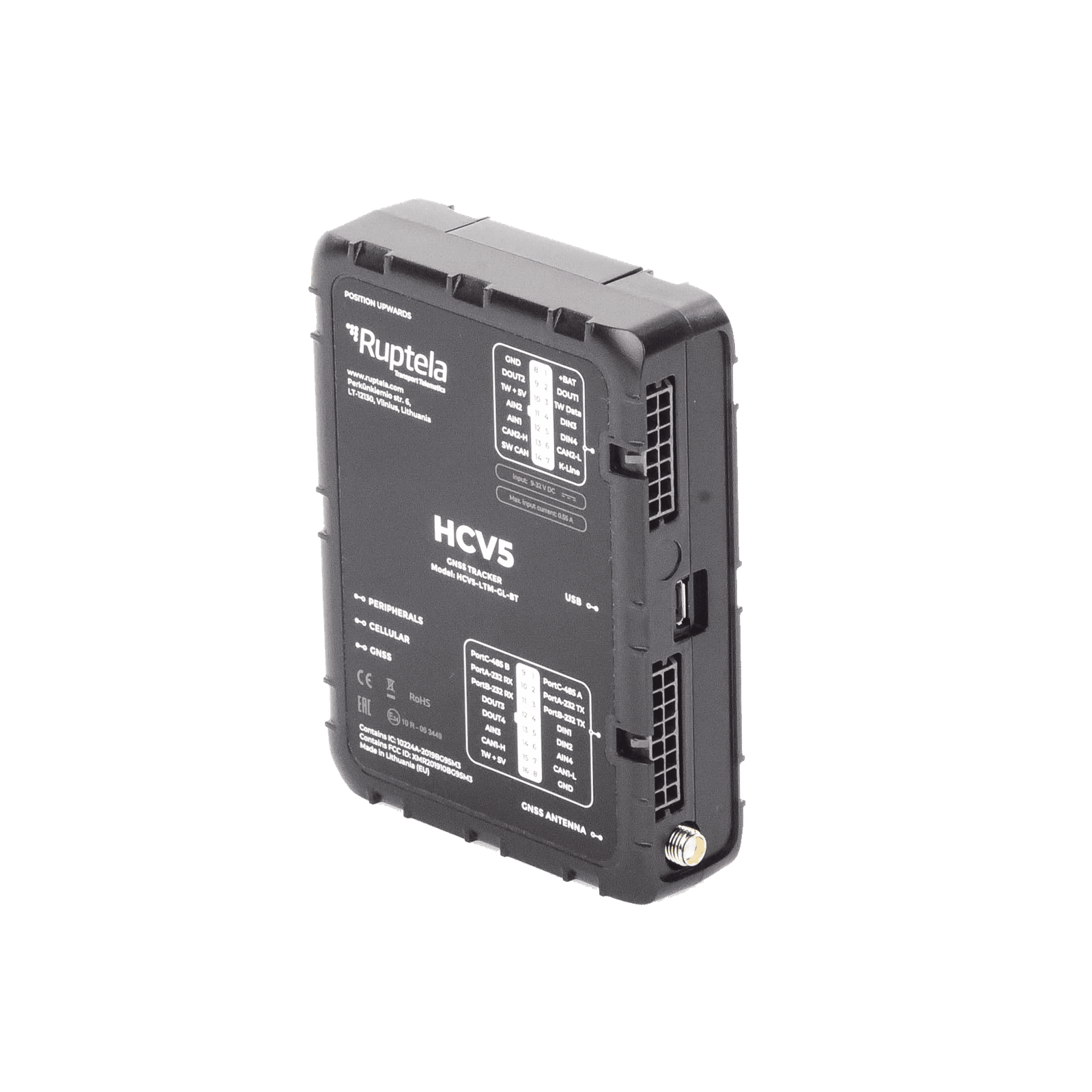 Localizador 4G LTE Obtenga información de la computadora del vehiculo lectura CAN, OBD y LCV / Sensores Bluetooth / Vehiculos ligeros / Vehiculos pesados / RS485 / RS232 / Análogico / RFID HCV5 - RUPTELA