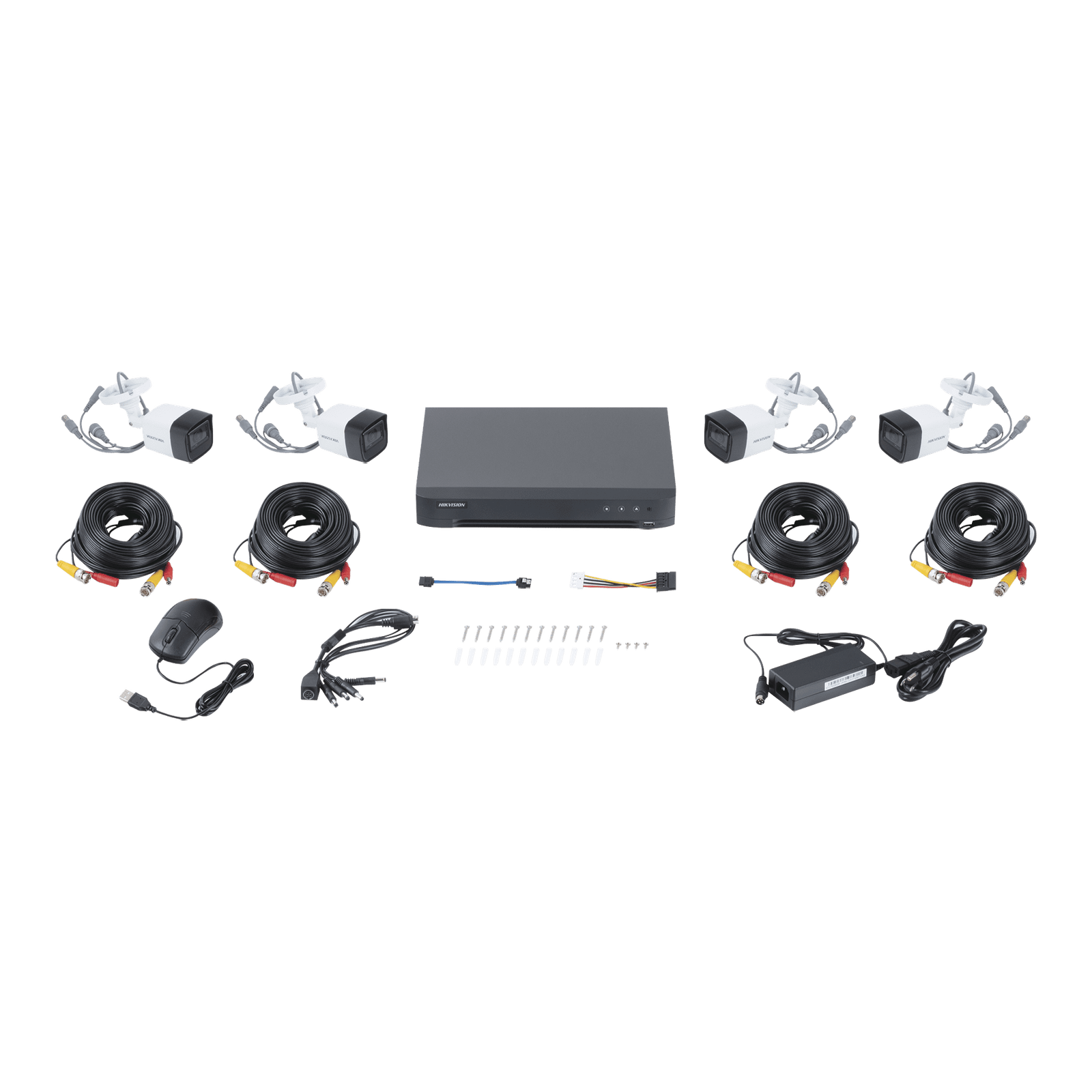 (MICRÓFONO INTEGRADO) KIT TURBOHD 5 Megapixel / DVR 4 Canales / 4 Cámaras Bala con Micrófono Integrado (exterior 2.8 mm) / Fuente de Poder / Accesorios de Instalación HIK5MPSLQ-KIT(B) - HIKVISION