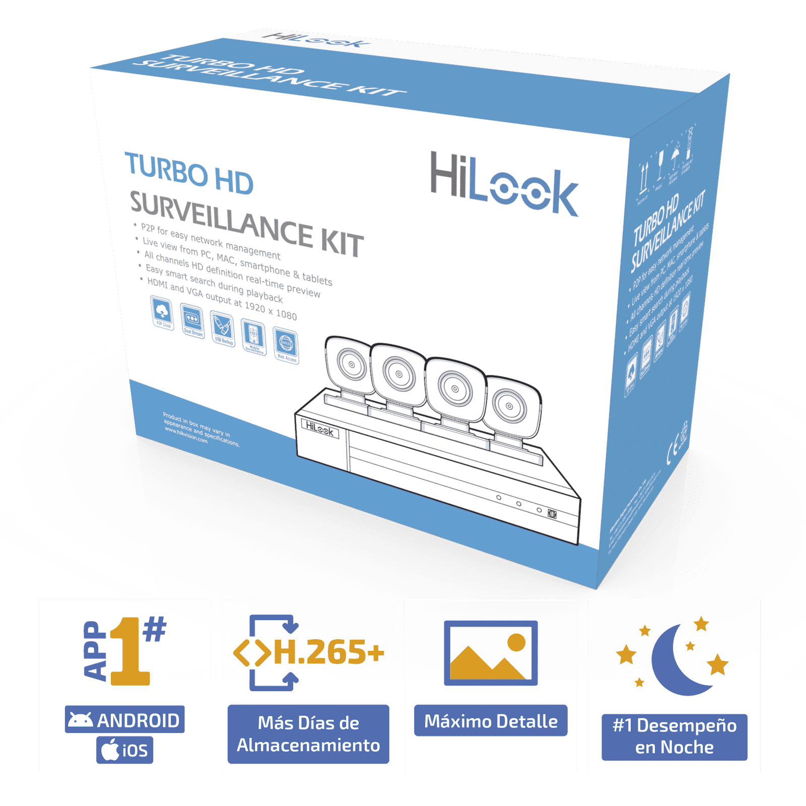KIT TurboHD 1080p / DVR 4 canales / 4 Cámaras Bala de Metal / H.265+ / 1 Fuente de Poder Profesional / Accesorios de Instalación HL24LQKITS-M(B) - HiLook by HIKVISION