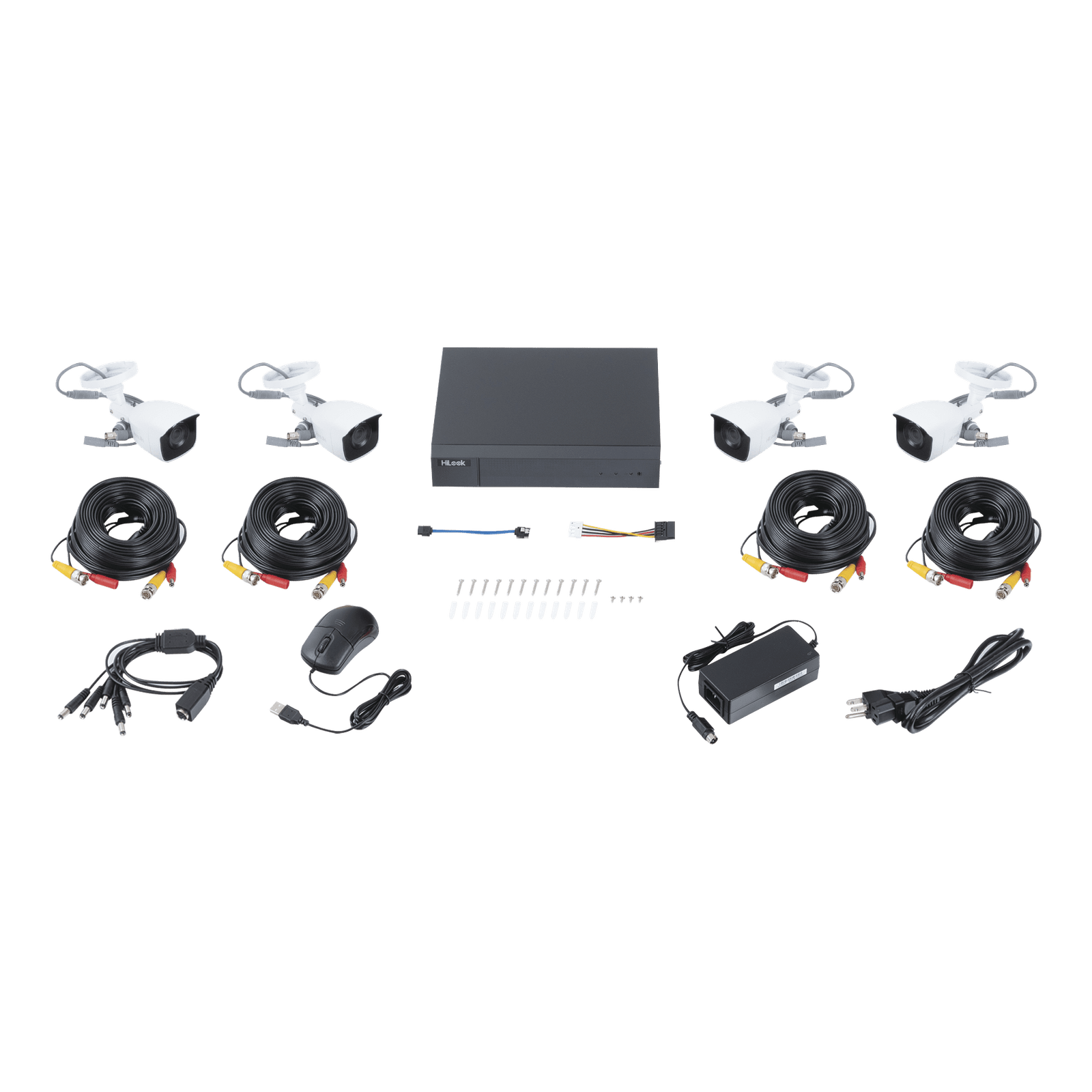 KIT TurboHD 1080p / DVR 8 canales con H.265+ / 4 Cámaras Bala Metálicas / Fuente de Poder / Accesorios de Instalación HL28LQKITS-M(B) - HiLook by HIKVISION