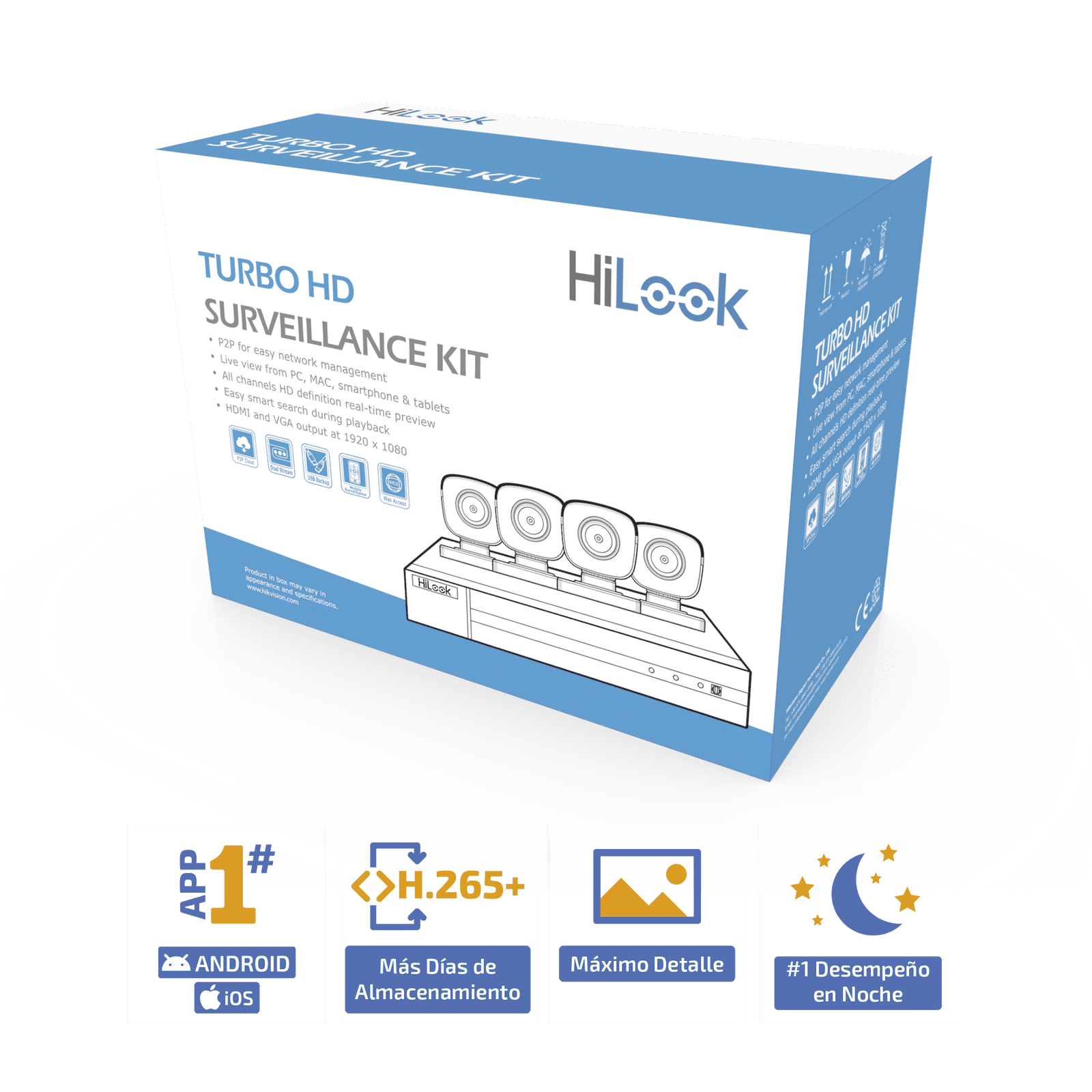KIT TurboHD 1080p / DVR 8 canales con H.265+ / 4 Cámaras Bala Metálicas / Fuente de Poder / Accesorios de Instalación HL28LQKITS-M(B) - HiLook by HIKVISION