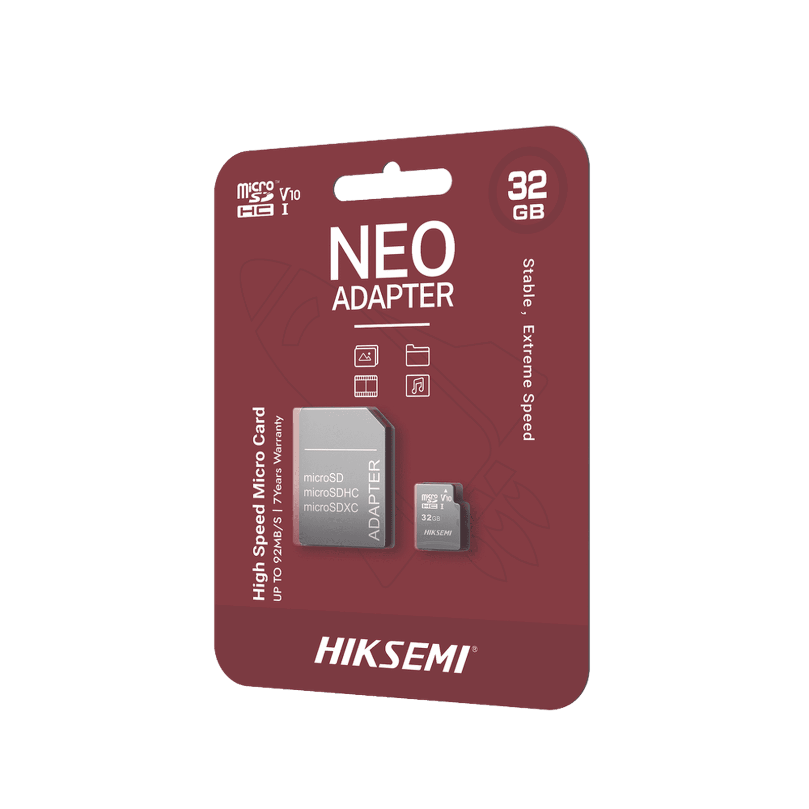 Memoria microSD con Adaptador Ideal para Celular o Tablet / 32 GB / Multipropósito / Clase 10 / 92 MB/s Lectura / 50 MB/s Escritura HS-TF-C1/32G/NEO/A - HIKSEMI by HIKVISION