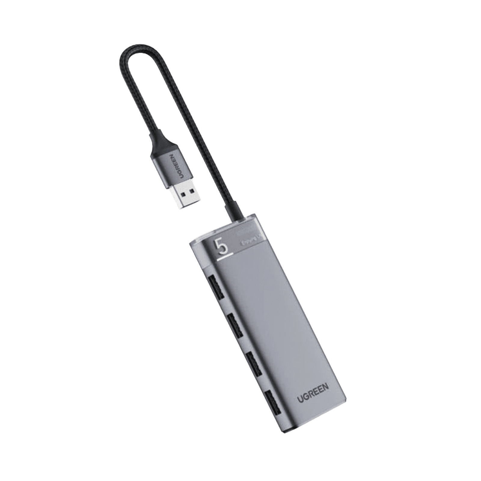 HUB USB-A 3.2 Gen1 4 EN 1 | 4 Puertos USB-A (5Gbps) | Carcasa ABS + PC | Soporta OTG | Luz Indicadora LED | Cable de Nylon Trenzado de 20cm (Mas de 20000 flexiones) | Interfaz Niquelada | Color Gris Metalizado. 15548 - UGREEN