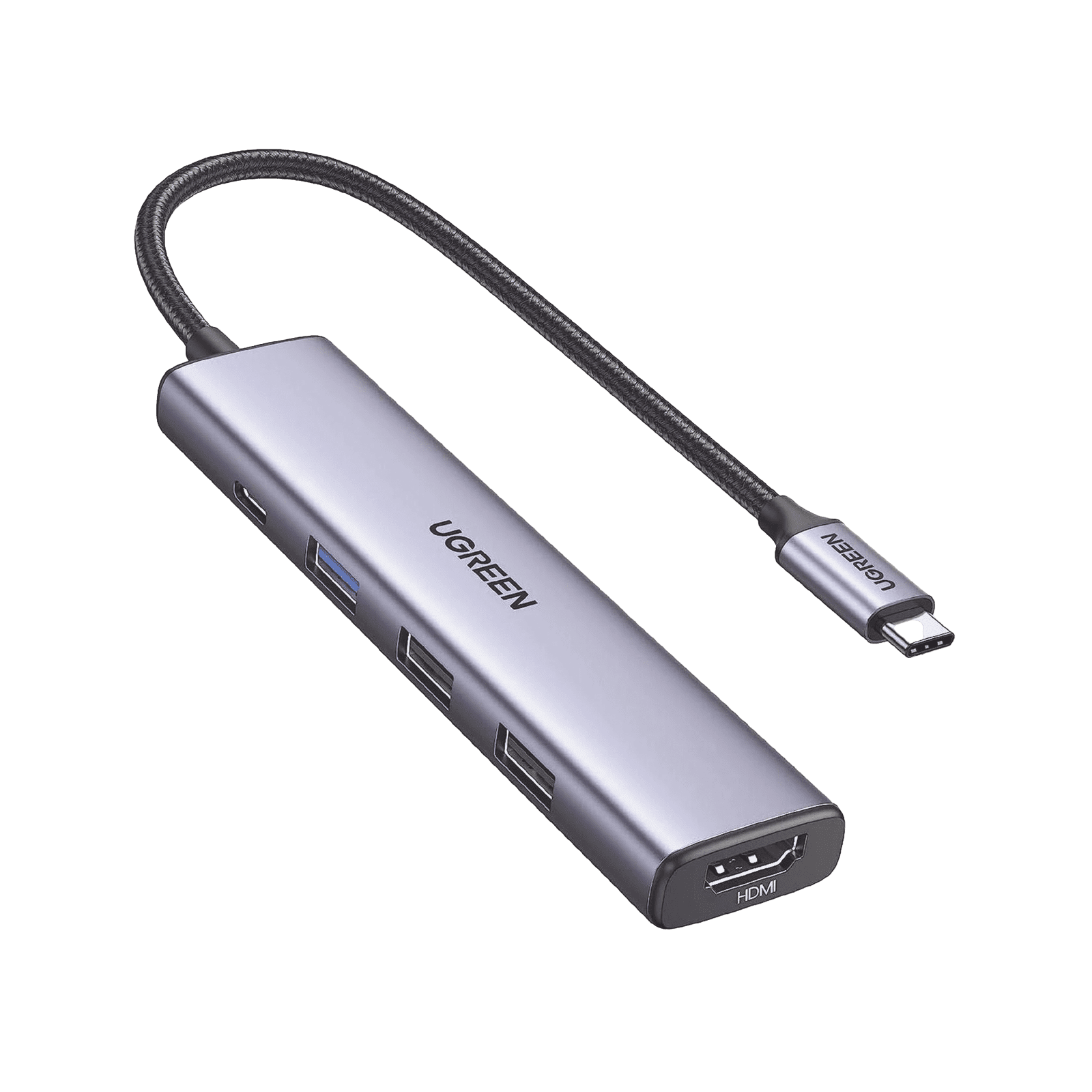 HUB USB-C (Docking Revodok) 5 en 1 | 1 USB-A 3.0 (5Gbps) | 2 USB-A 2.0 (5Gbps) | HDMI 2.0 4K@30Hz | USB-C PD Carga 100W | Cable Trenzado Duradero | Carcasa de Aluminio. 15495 - UGREEN