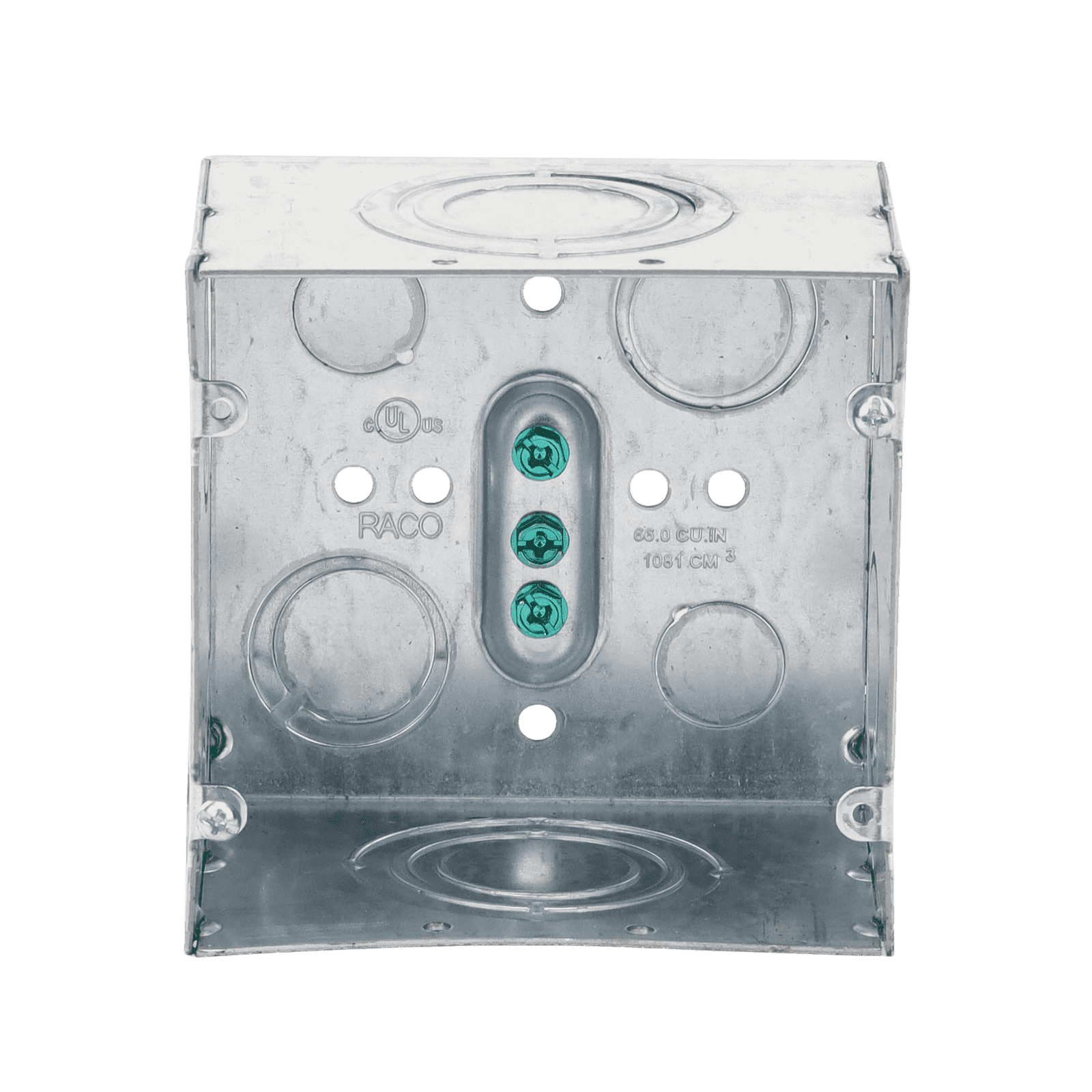 Caja Cuadrada 4- 11/16″ x 4 11/16″/ Profundidad de 3-1/4″/ 2 Entradas 1″, 1 1/4″, 1 1/2″, 2″, 2 Entradas 1″-1 1/4″, 2 Entradas 3/4 “- 1″, 4 Entradas 1/2″ – 3/4″, 2 Entradas 1/2”. HUB260 - RACO