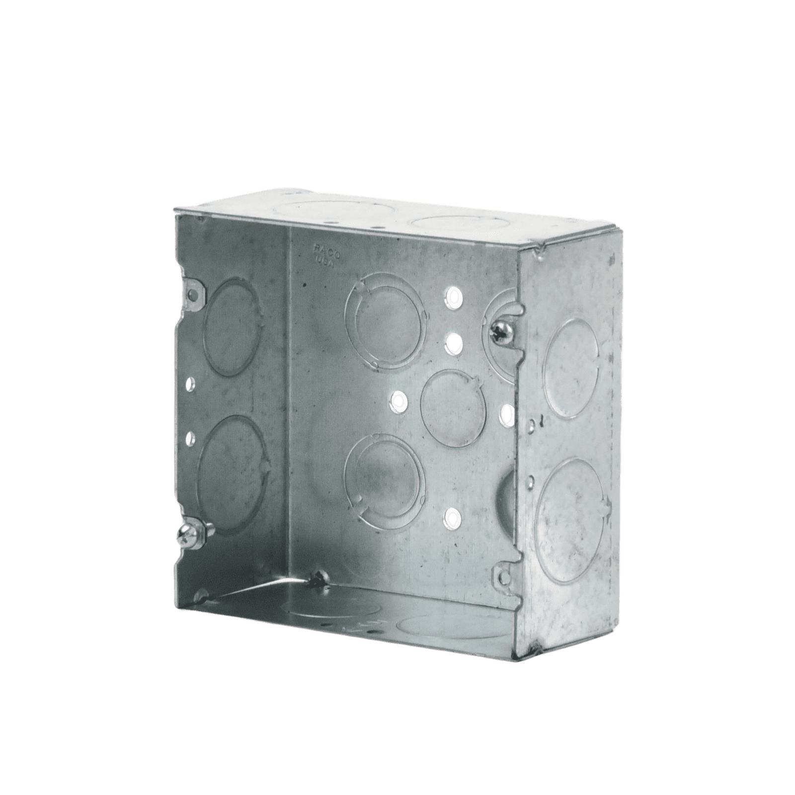Caja Cuadrada 4 11/16″ x 4 11/16″/ Profundidad 2- 1/8″/ 4 Entradas 1″, 4 Entradas 3/4″, 1 Entrada 1/2″ y 3 TKO (1/2″-3/4″). HUB-265 - RACO